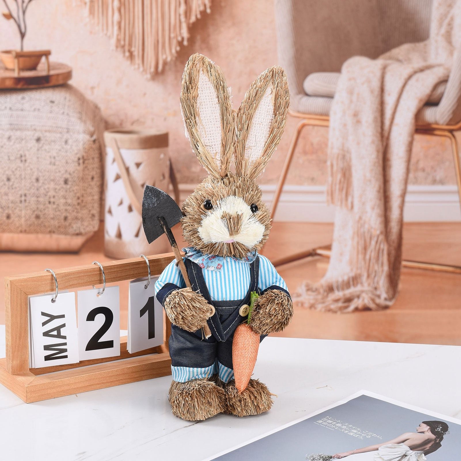 Rustic Easter Home Decor - Bunny Figurine Party Supplies - Image 5