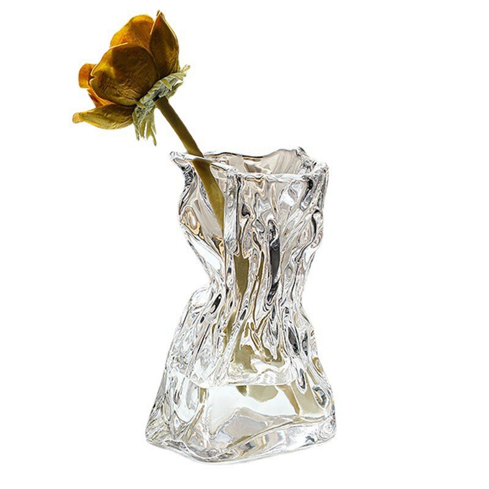 Pleated Glass Vase Light Luxury Hydroponic Vase Living Room Dining Table Dried Flower Vase Flower Arrangement Ornaments - Image 1