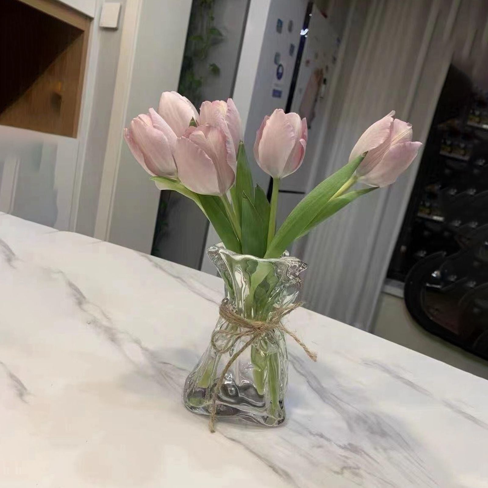 Pleated Glass Vase Light Luxury Hydroponic Vase Living Room Dining Table Dried Flower Vase Flower Arrangement Ornaments - Image 3