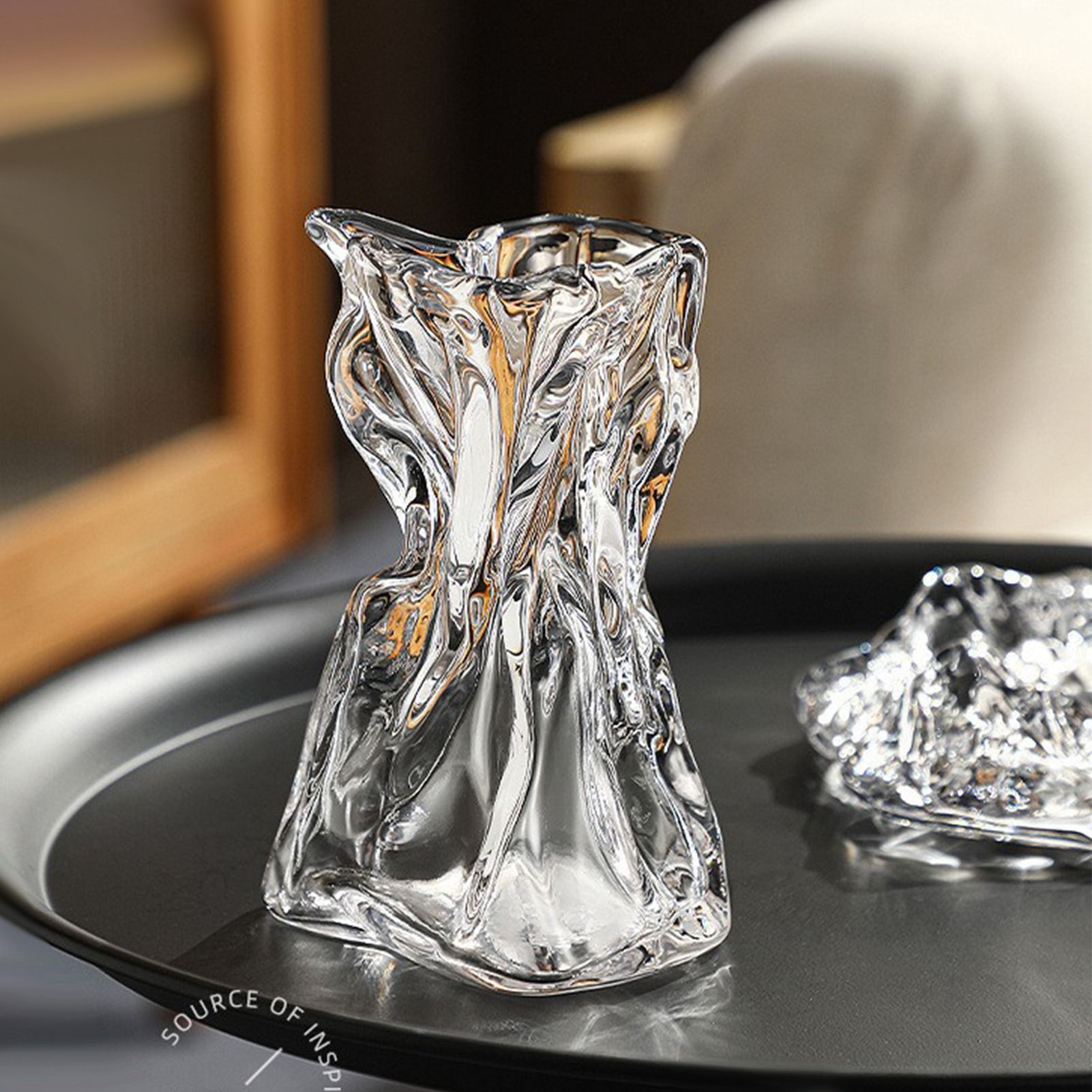 Pleated Glass Vase Light Luxury Hydroponic Vase Living Room Dining Table Dried Flower Vase Flower Arrangement Ornaments - Image 4