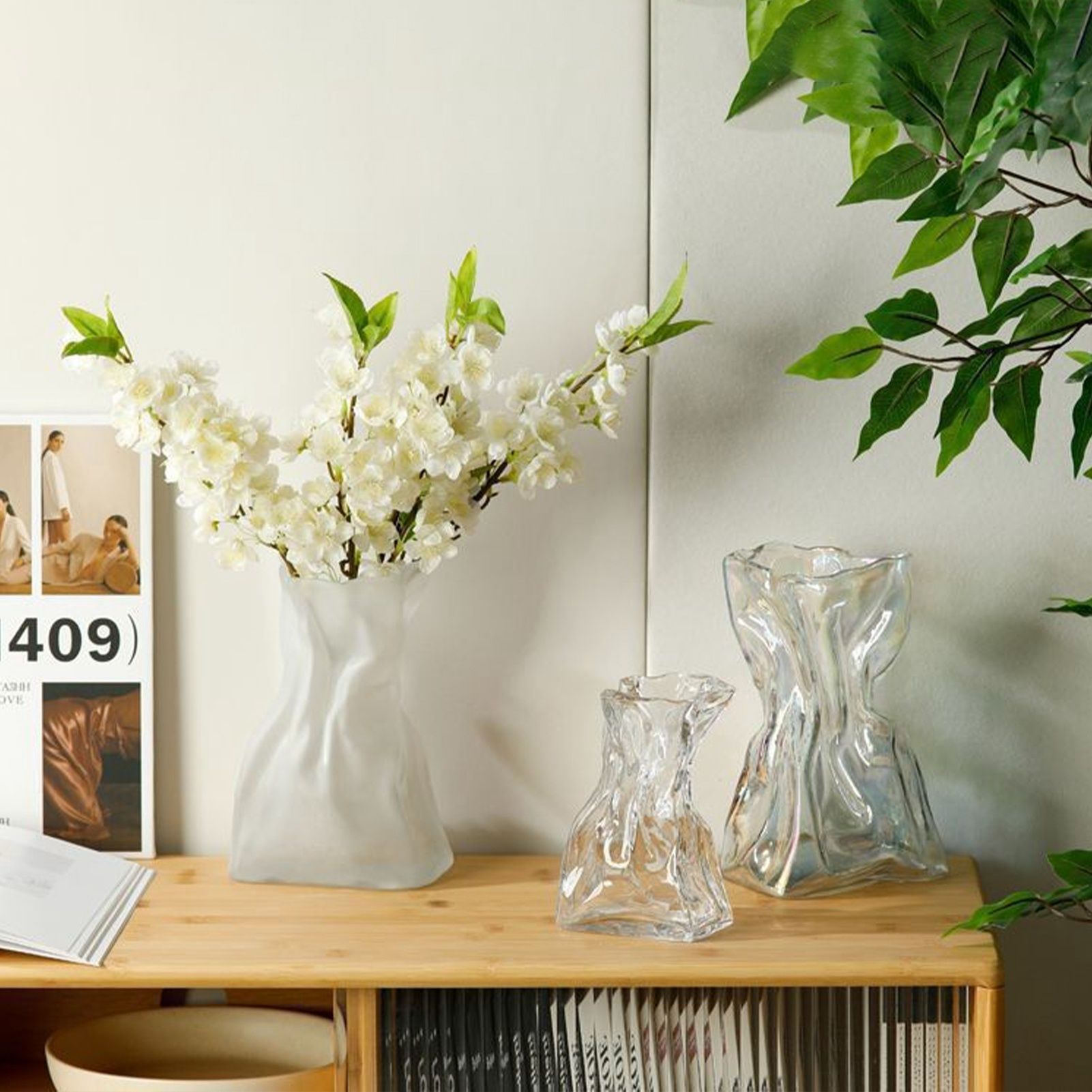 Pleated Glass Vase Light Luxury Hydroponic Vase Living Room Dining Table Dried Flower Vase Flower Arrangement Ornaments - Image 8
