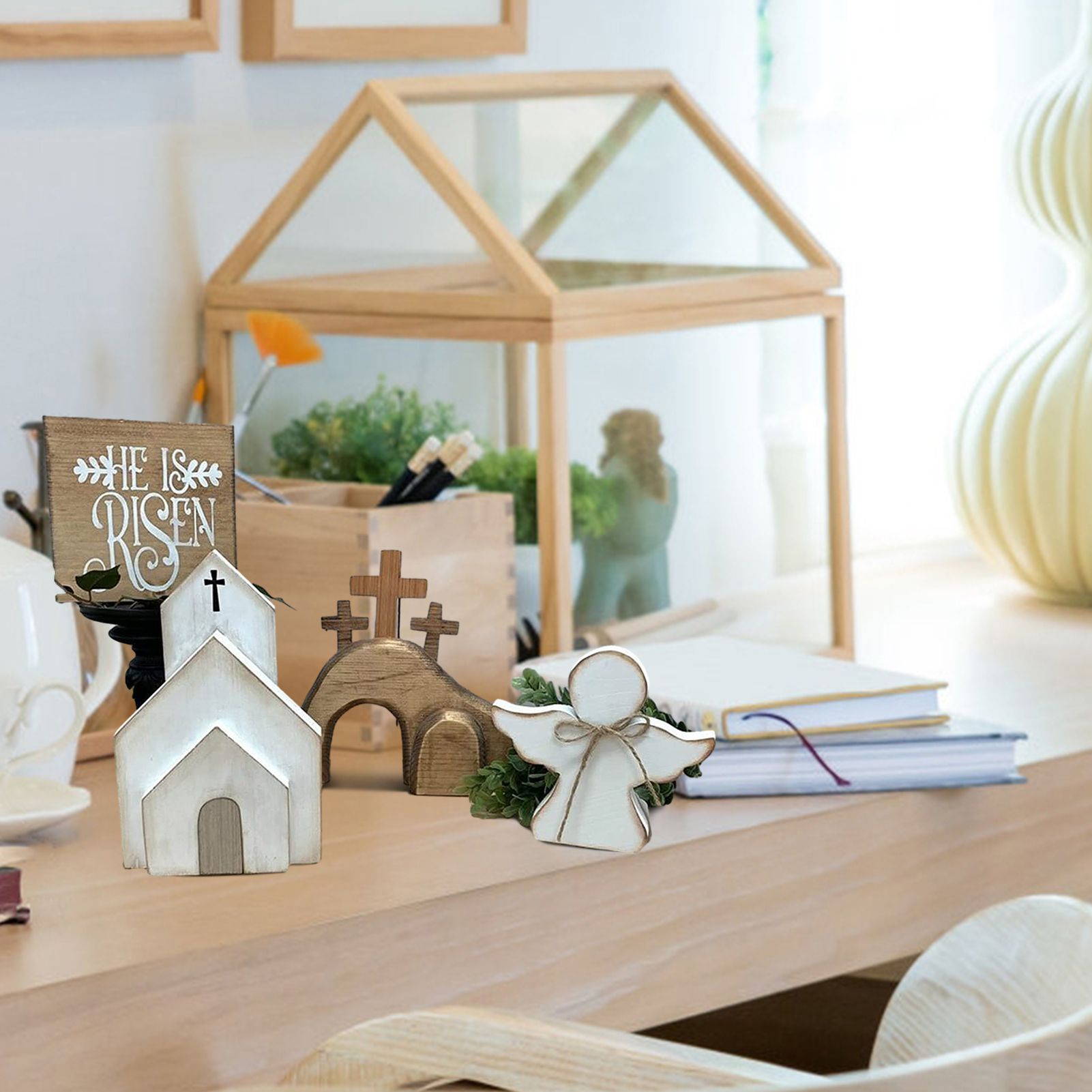 Easter Wooden Angel House Laminated Tray Decoration - Image 5