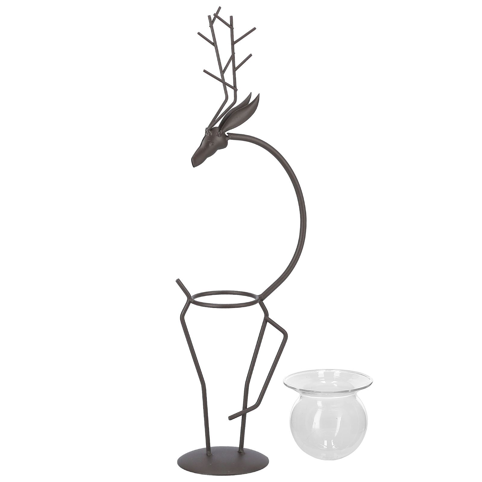Deer Shape Wrought Iron Plant Stand Transparent Glass Hydroponic Plant Vase for Living RoomType A - Image 1