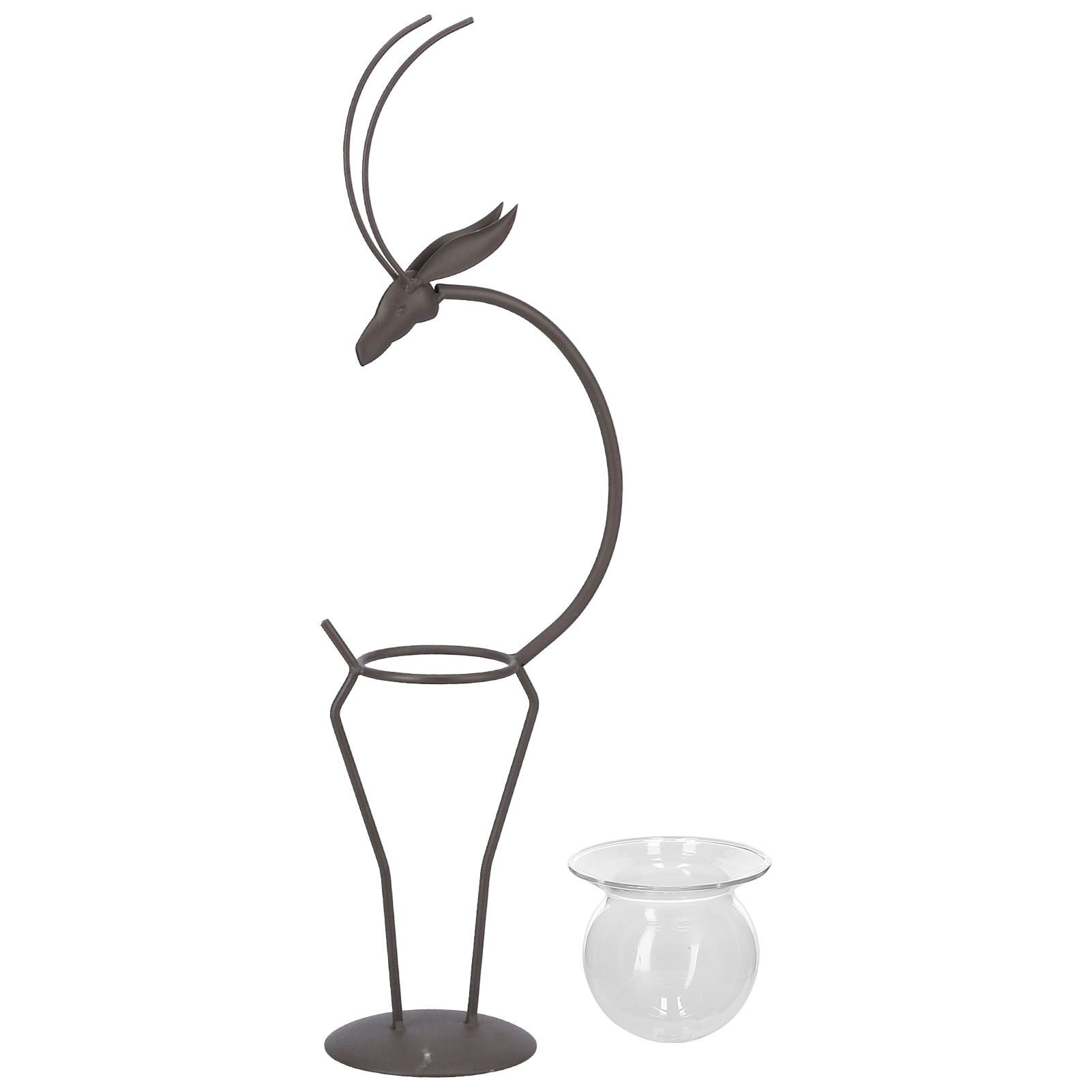 Deer Shape Wrought Iron Plant Stand Transparent Glass Hydroponic Plant Vase for Living RoomType B - Image 1