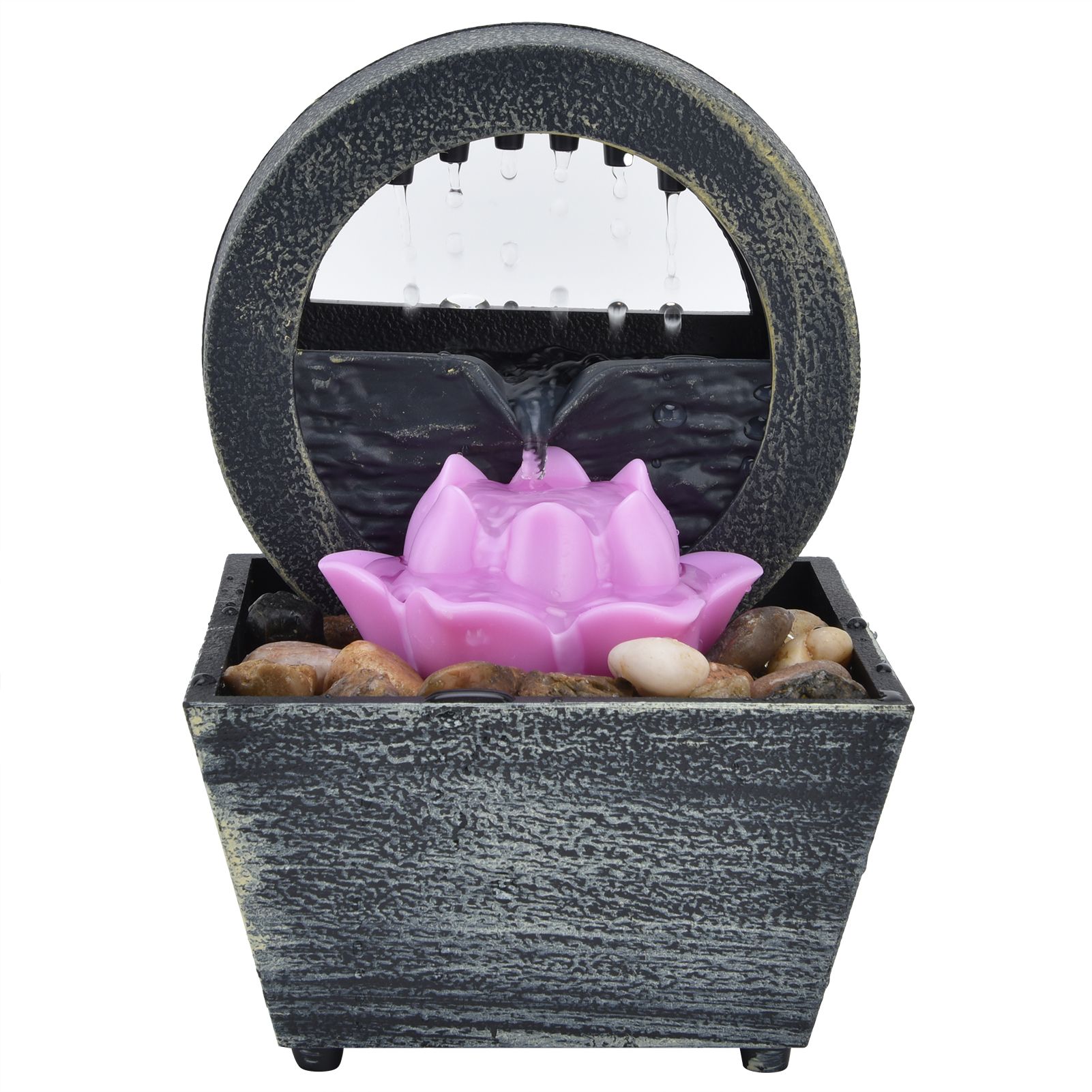 3V USB Plastic Flower Water Fountain LED Tabletop Fountain with Stones for Home Office Table Decoration - Image 6