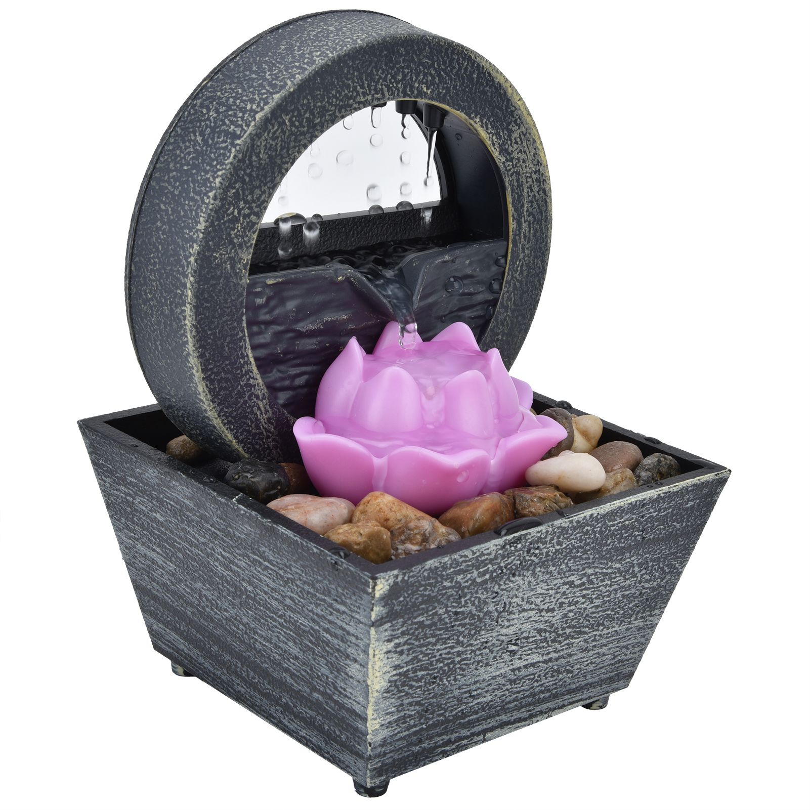 3V USB Plastic Flower Water Fountain LED Tabletop Fountain with Stones for Home Office Table Decoration - Image 7