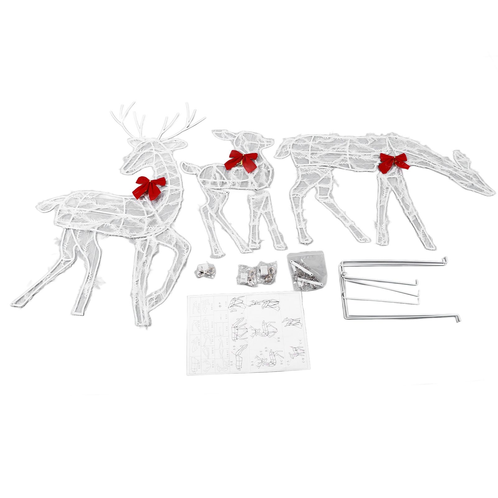 3 Piece Lighted Christmas Deer Family Set Outdoor Yard Decoration with LED Lights Red Bows Mother Child Reindeer Garden Decor - Image 1