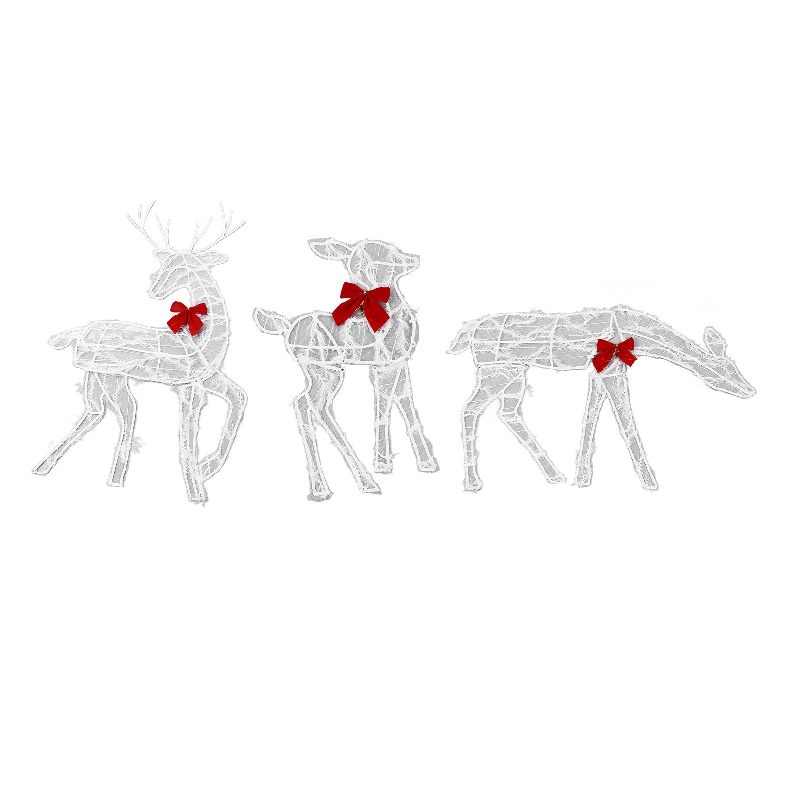 3 Piece Lighted Christmas Deer Family Set Outdoor Yard Decoration with LED Lights Red Bows Mother Child Reindeer Garden Decor - Image 2