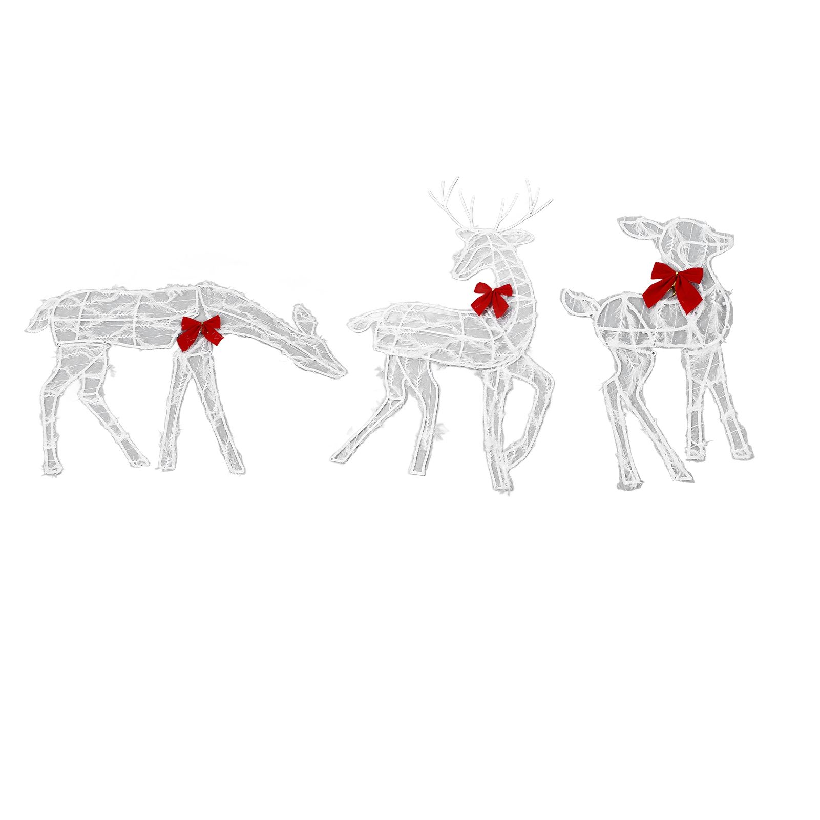 3 Piece Lighted Christmas Deer Family Set Outdoor Yard Decoration with LED Lights Red Bows Mother Child Reindeer Garden Decor - Image 3