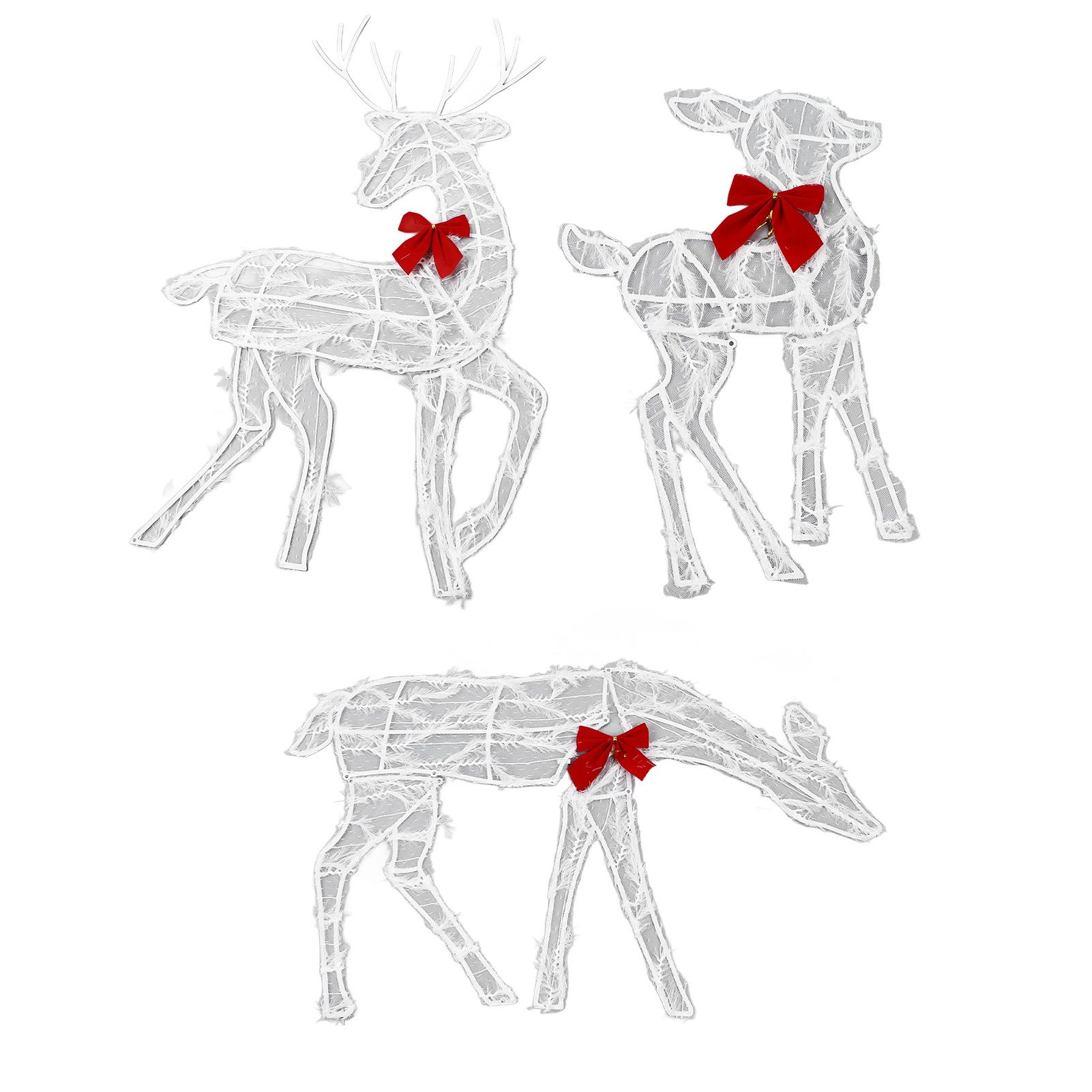 3 Piece Lighted Christmas Deer Family Set Outdoor Yard Decoration with LED Lights Red Bows Mother Child Reindeer Garden Decor - Image 4