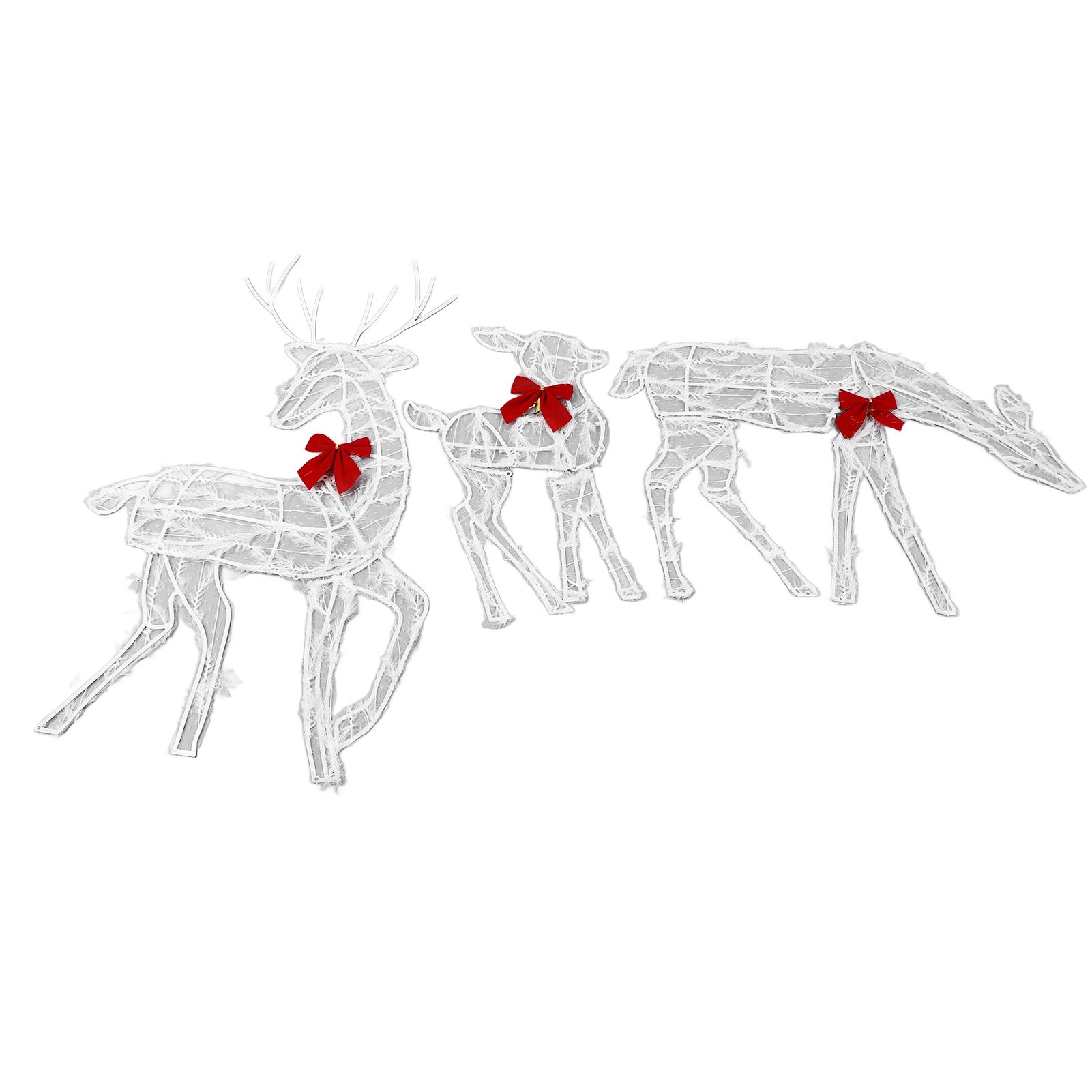 3 Piece Lighted Christmas Deer Family Set Outdoor Yard Decoration with LED Lights Red Bows Mother Child Reindeer Garden Decor - Image 5
