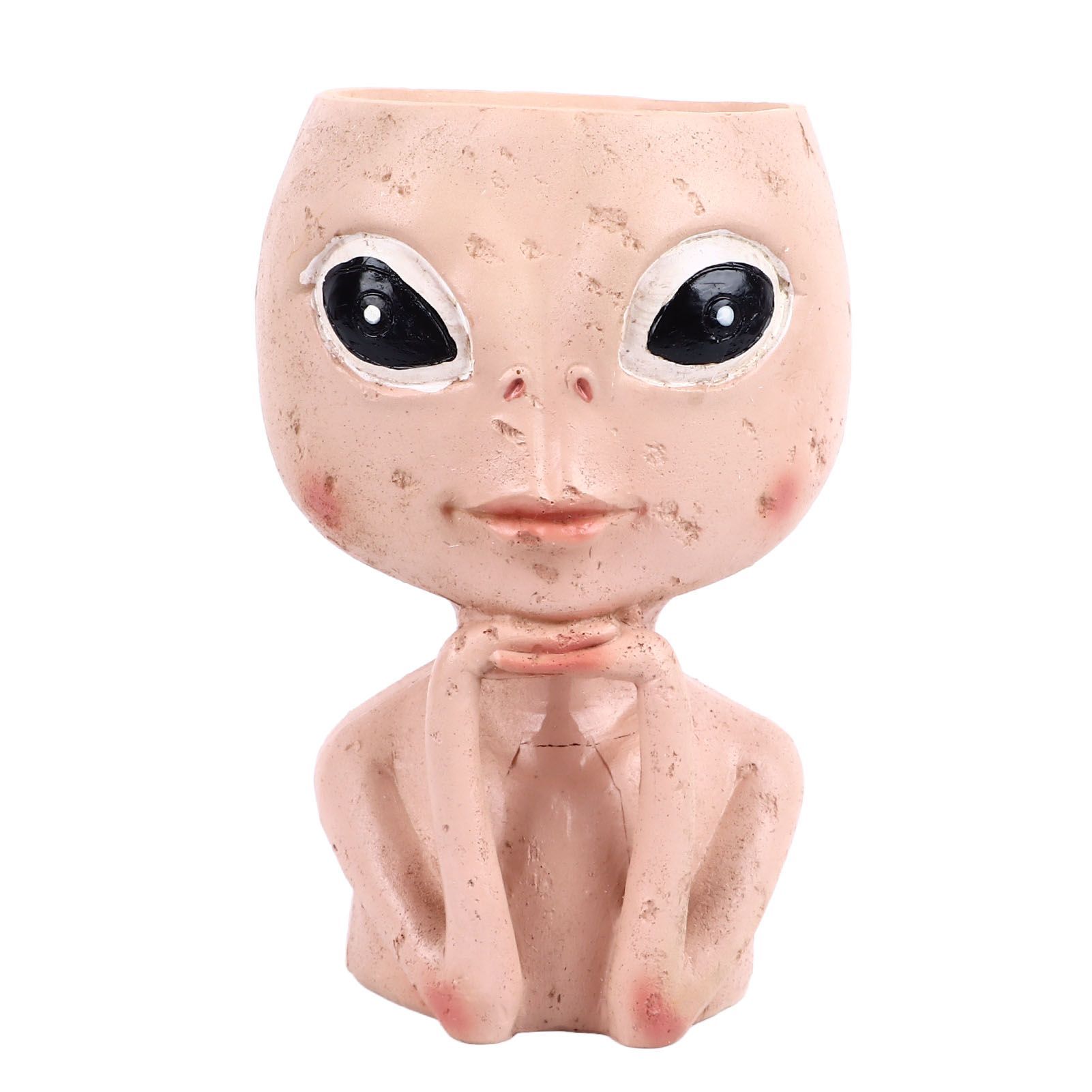 Head Planter Resin Unique Succulent Flower Pot Open Eyed Alien Face Planter Desktop Ornament with Drainage Hole for Indoor Outdoor Decoration - Image 1