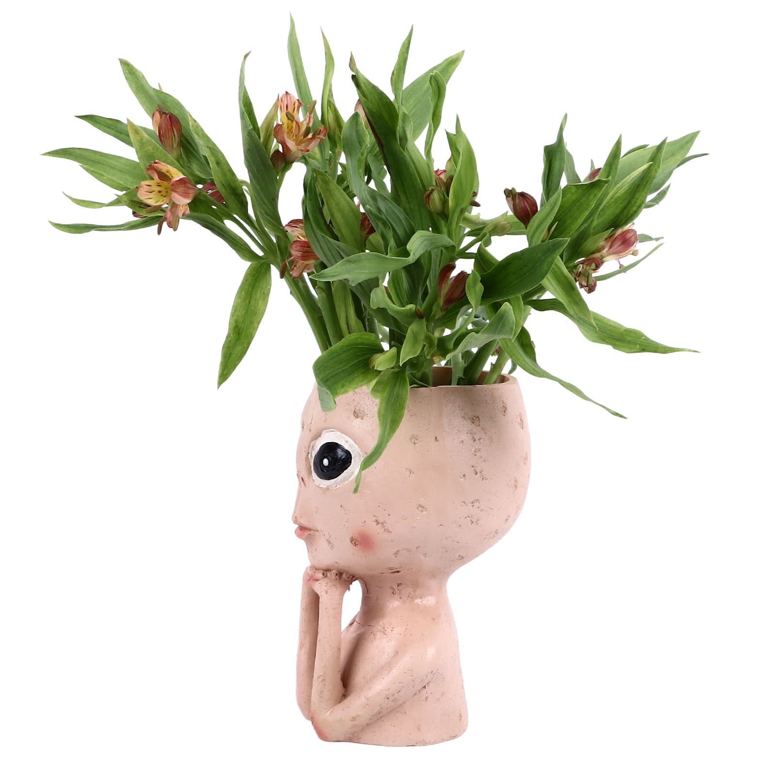 Head Planter Resin Unique Succulent Flower Pot Open Eyed Alien Face Planter Desktop Ornament with Drainage Hole for Indoor Outdoor Decoration - Image 2