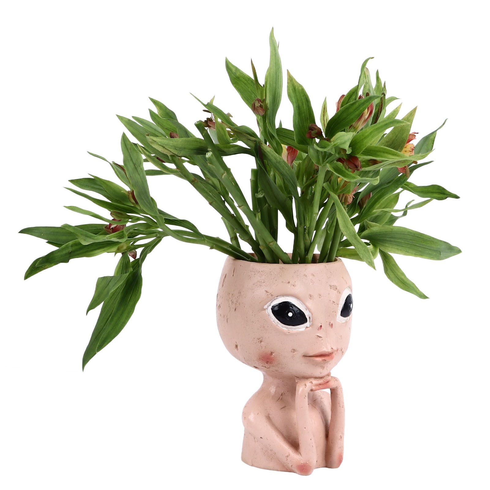 Head Planter Resin Unique Succulent Flower Pot Open Eyed Alien Face Planter Desktop Ornament with Drainage Hole for Indoor Outdoor Decoration - Image 4