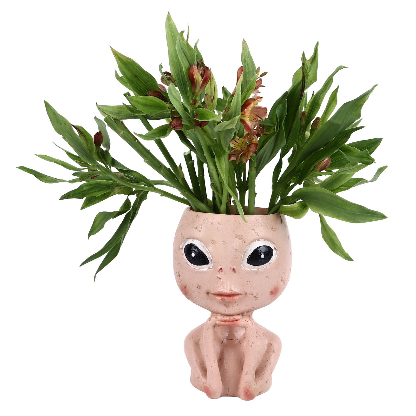 Head Planter Resin Unique Succulent Flower Pot Open Eyed Alien Face Planter Desktop Ornament with Drainage Hole for Indoor Outdoor Decoration - Image 5