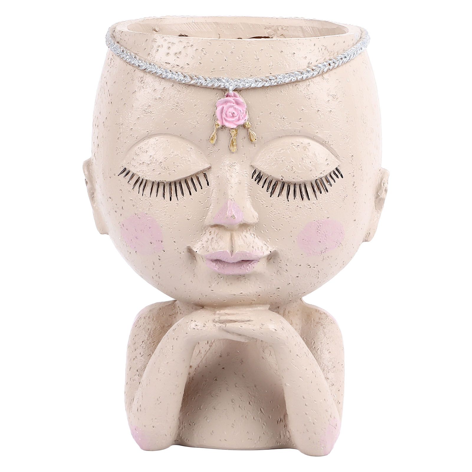 Face Flower Pot Head Planter Pot Succulent Planter Cute Resin Cactus Planter with Closed Eyes Indoor Outdoor Use - Image 1