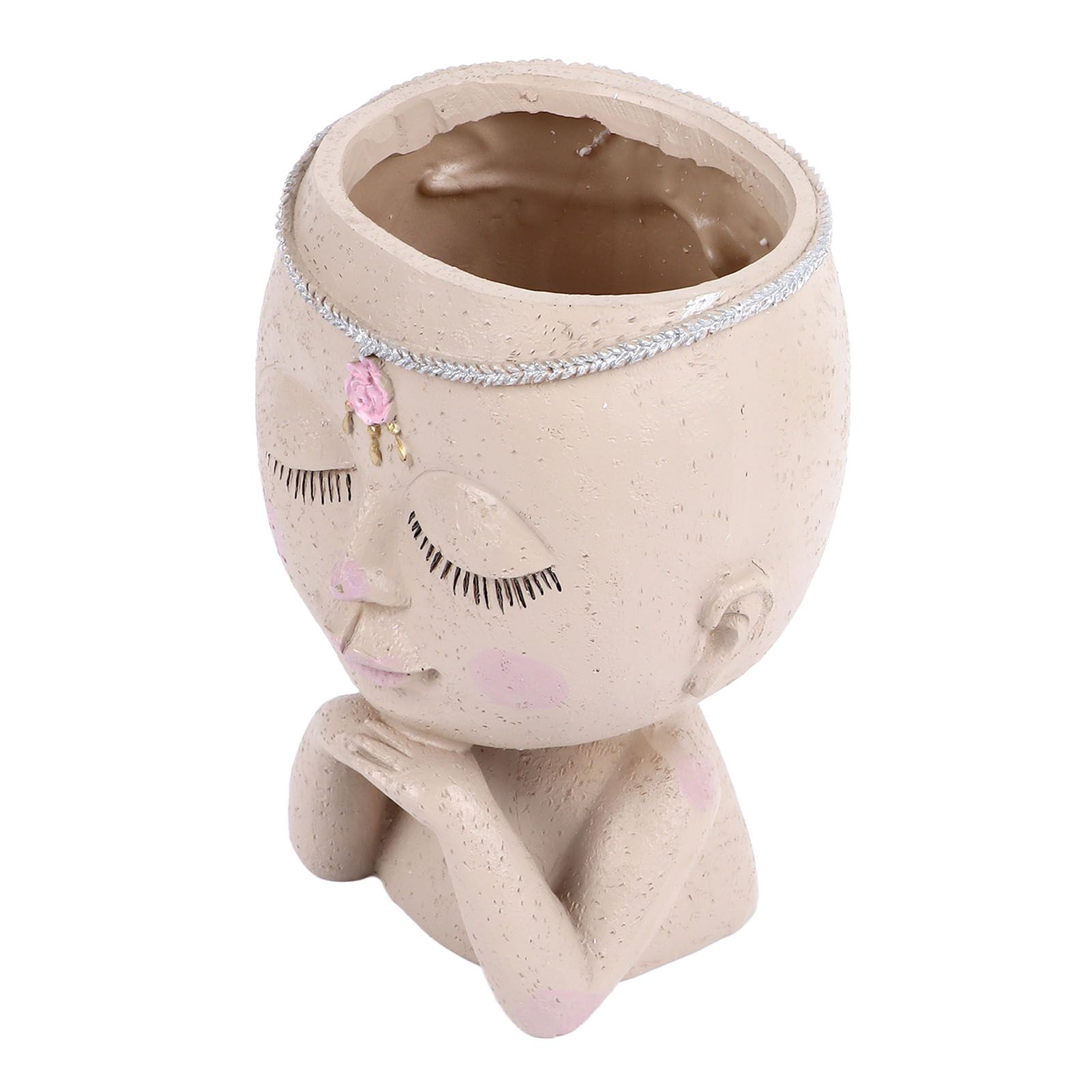 Face Flower Pot Head Planter Pot Succulent Planter Cute Resin Cactus Planter with Closed Eyes Indoor Outdoor Use - Image 4