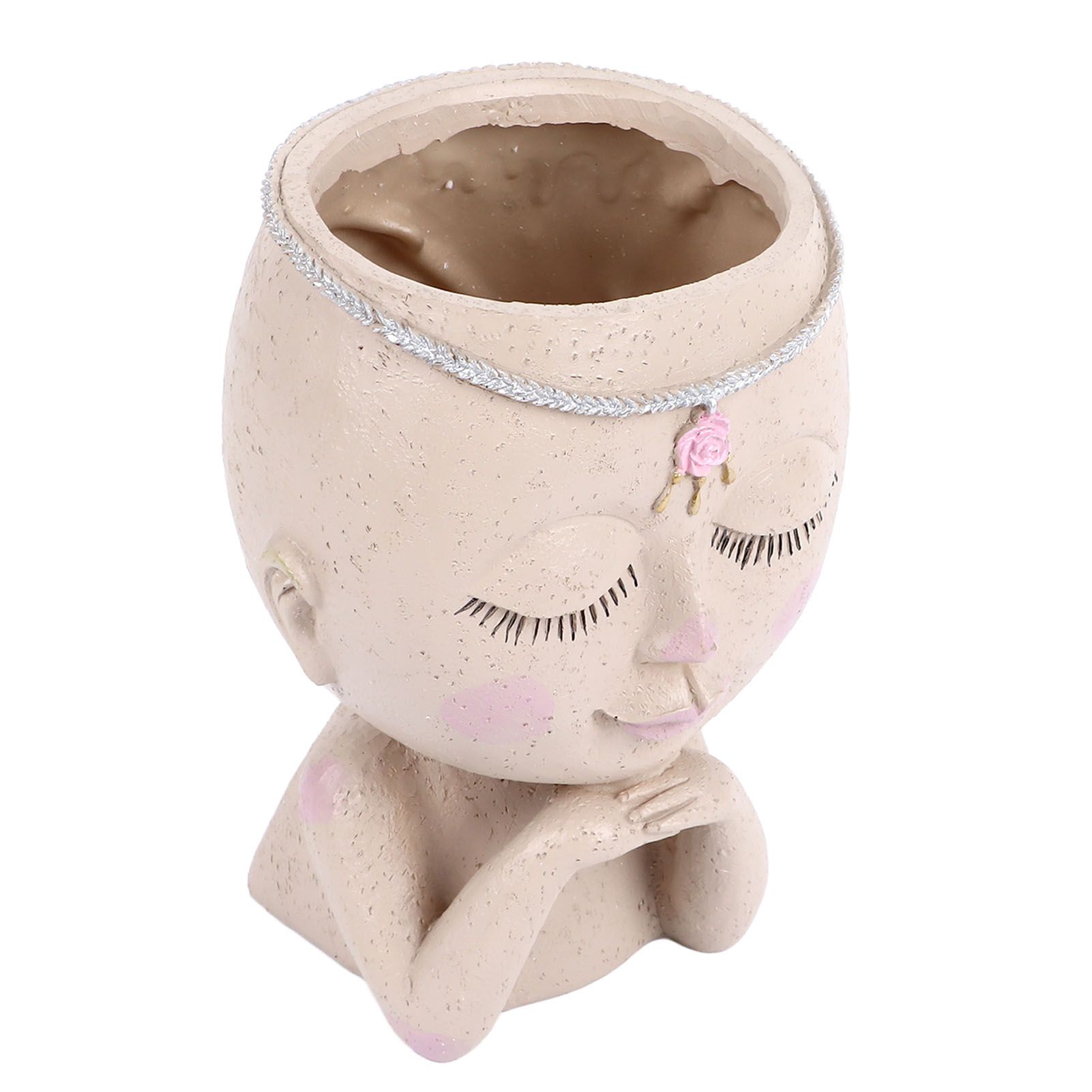 Face Flower Pot Head Planter Pot Succulent Planter Cute Resin Cactus Planter with Closed Eyes Indoor Outdoor Use - Image 5