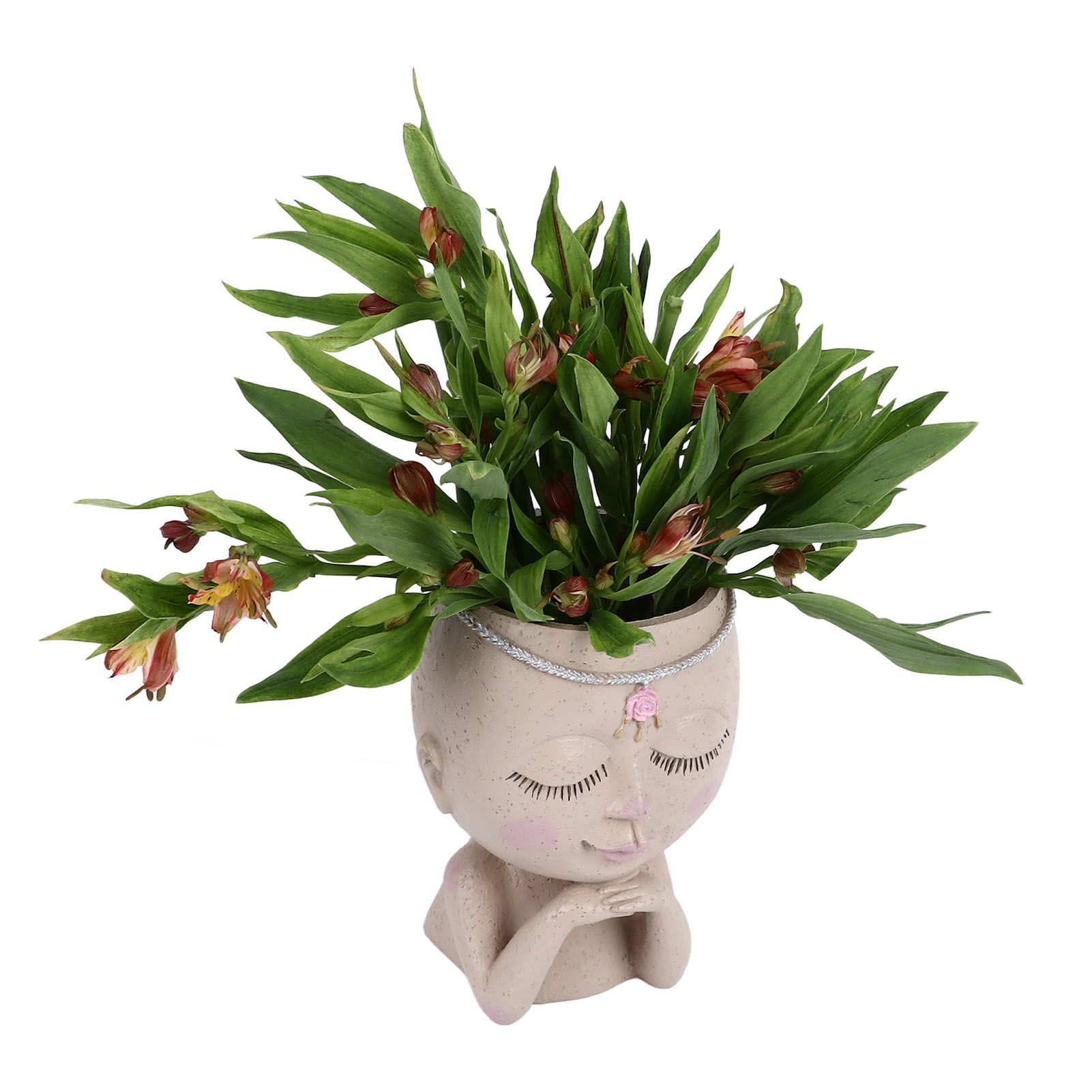 Face Flower Pot Head Planter Pot Succulent Planter Cute Resin Cactus Planter with Closed Eyes Indoor Outdoor Use - Image 7