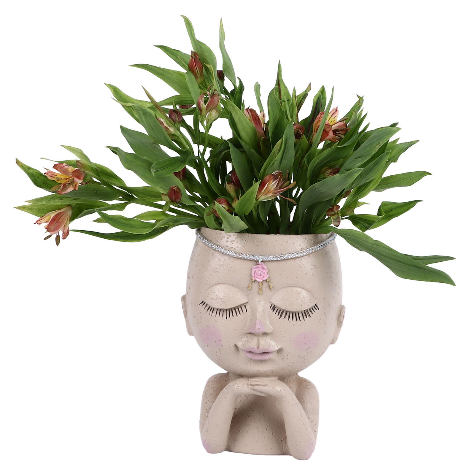 Face Flower Pot Head Planter Pot Succulent Planter Cute Resin Cactus Planter with Closed Eyes Indoor Outdoor Use - Image 8