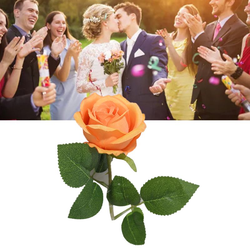 Simulated Silk Flowers Roses Home Living Room Simulation Flowers Decorative Ornaments Artificial Single Silk Flowers Roses Orange - Image 5