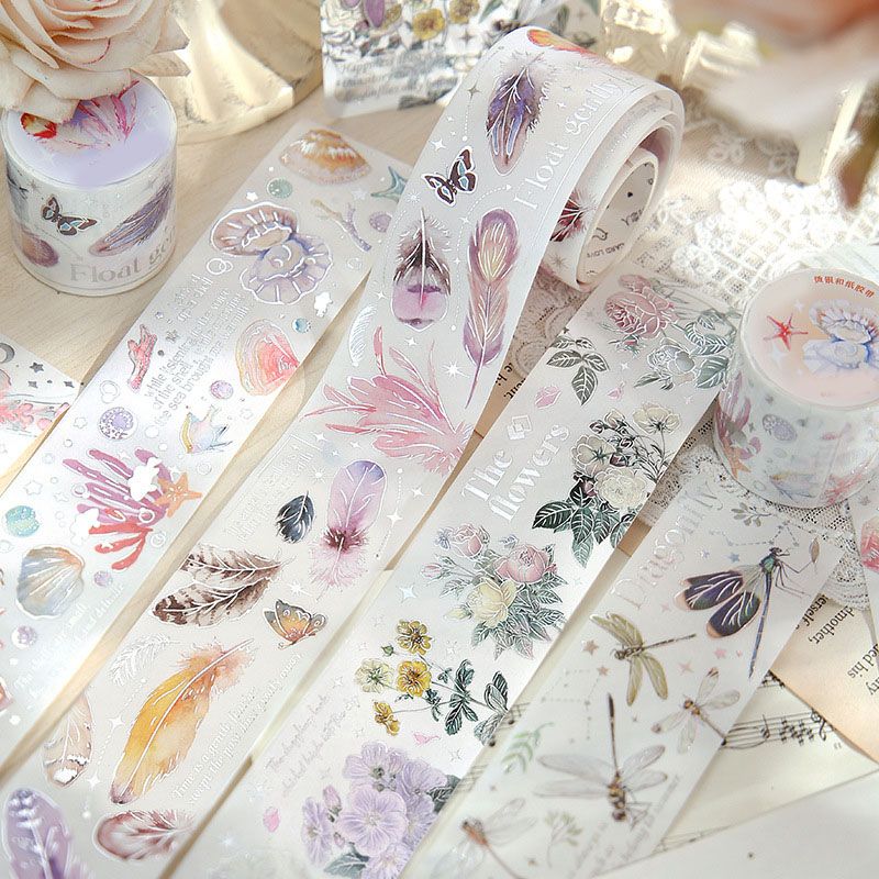 Decorative Tapes Strong Adhesion Silver Feather Plants Versatile Hand Account Decorative Tape for Notebooks Photo Album DIY - Image 5