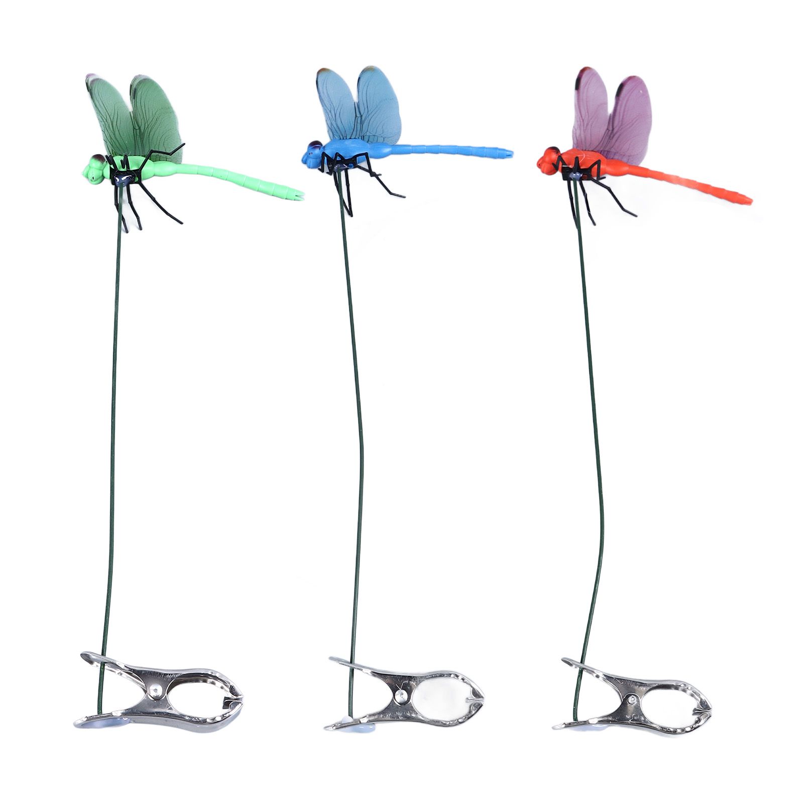 Dragonfly Clip Fake Dragonfly Pole Clips Natural Organic Concept 3D Dragonfly Garden Decor for Family Garden Potted Flowers Lawn House Statue 3Pcs - Image 1