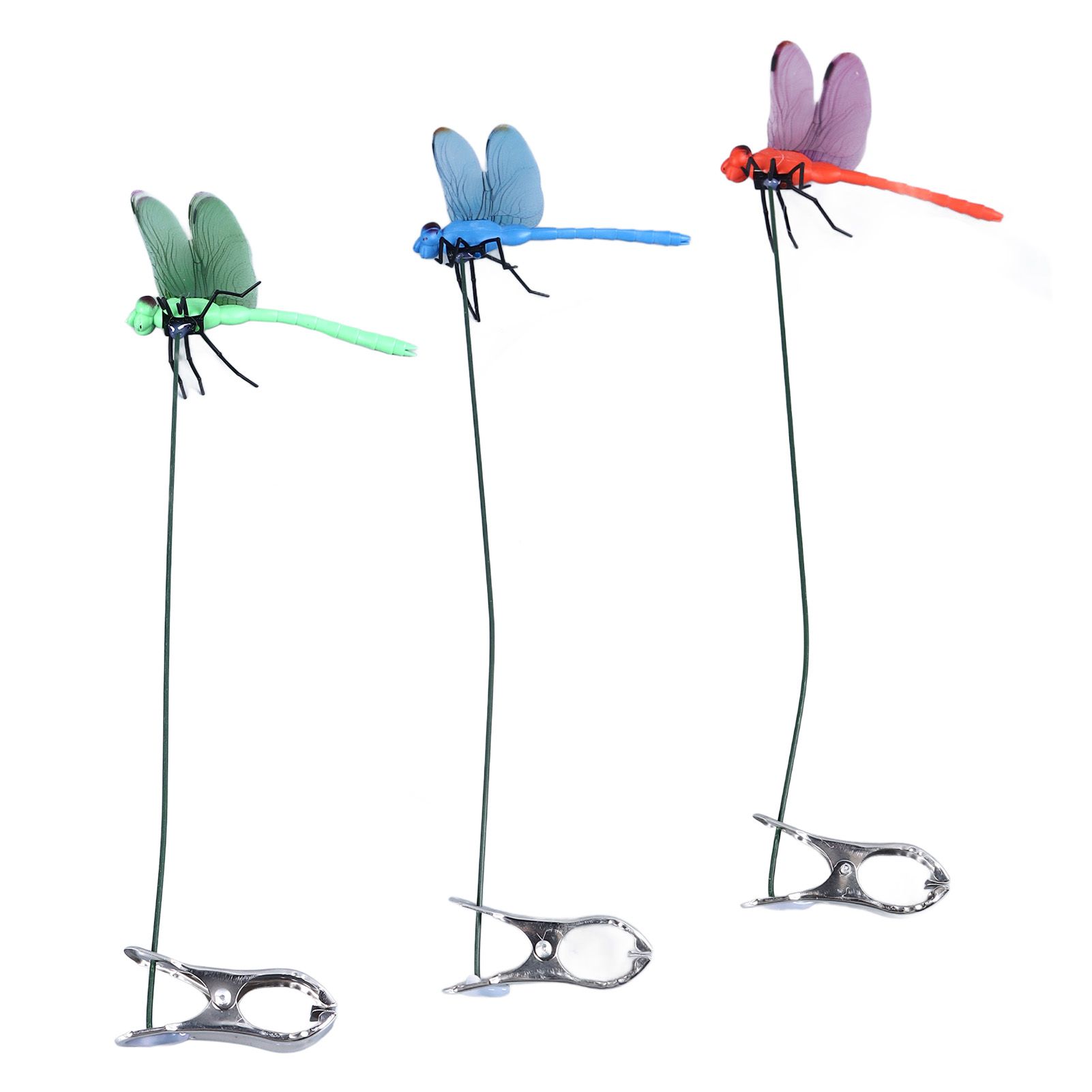 Dragonfly Clip Fake Dragonfly Pole Clips Natural Organic Concept 3D Dragonfly Garden Decor for Family Garden Potted Flowers Lawn House Statue 3Pcs - Image 2