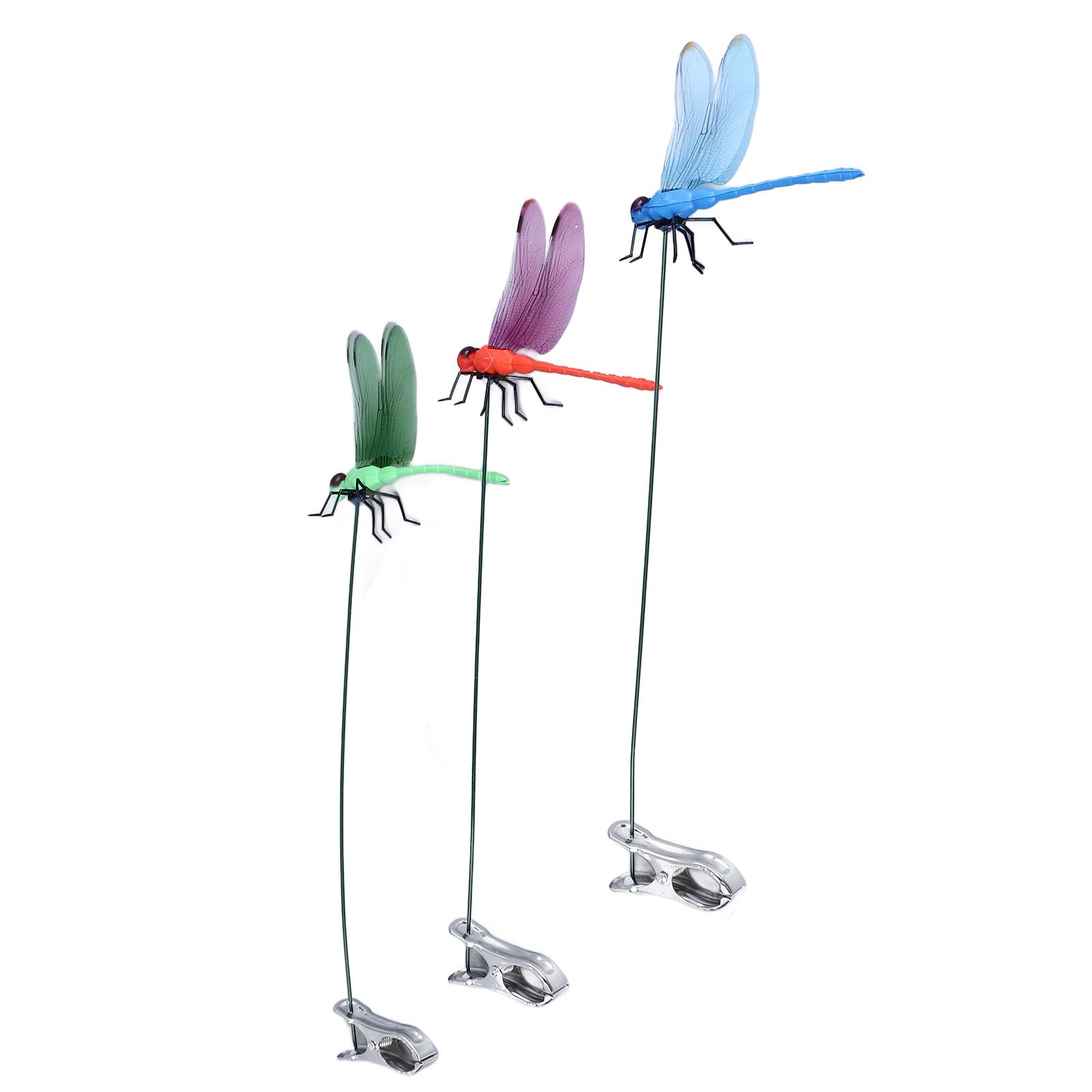 Dragonfly Clip Fake Dragonfly Pole Clips Natural Organic Concept 3D Dragonfly Garden Decor for Family Garden Potted Flowers Lawn House Statue 3Pcs - Image 5