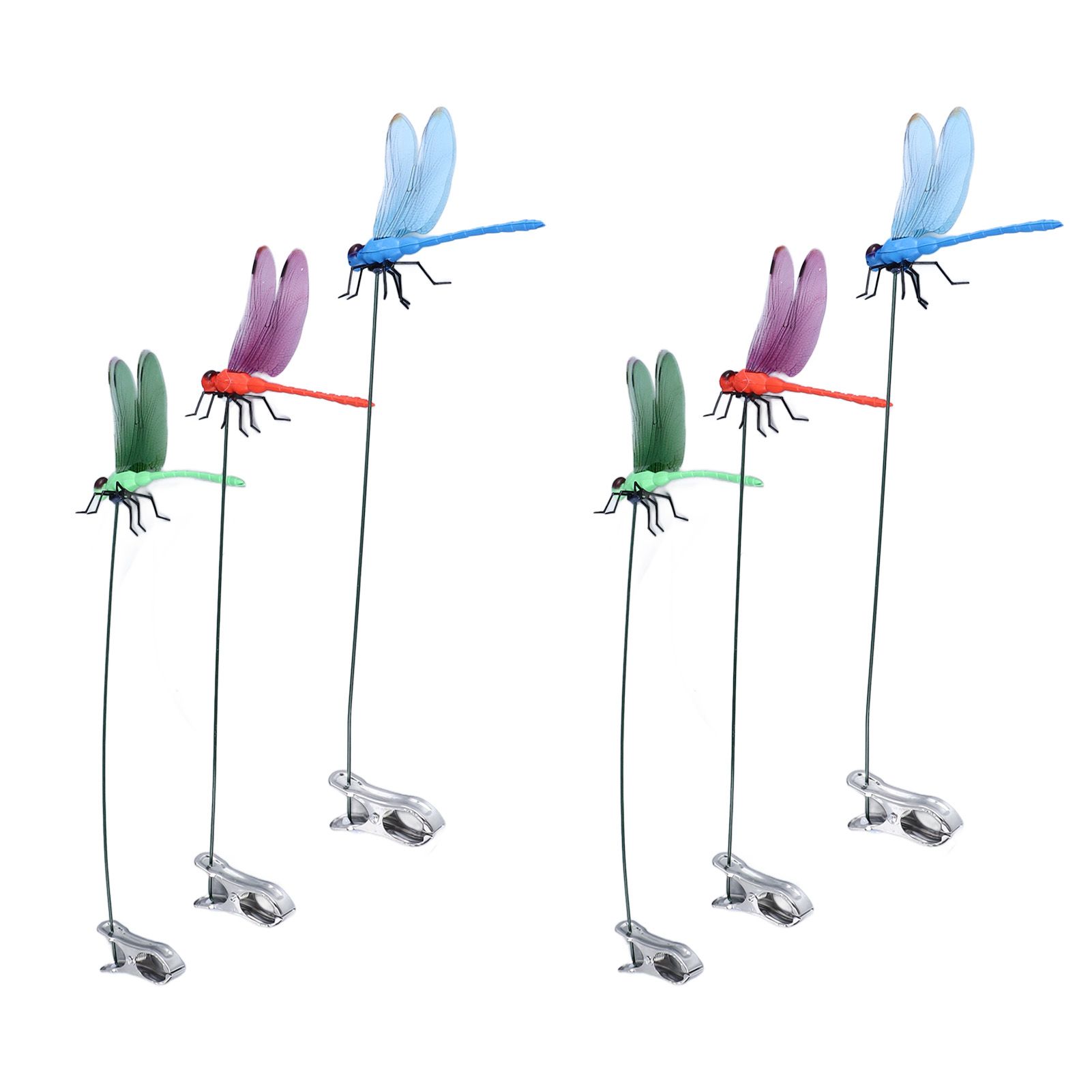 Dragonfly Clip Fake Dragonfly Pole Clips Natural Organic Concept 3D Dragonfly Garden Decor for Family Garden Potted Flowers Lawn House Statue 6Pcs - Image 3