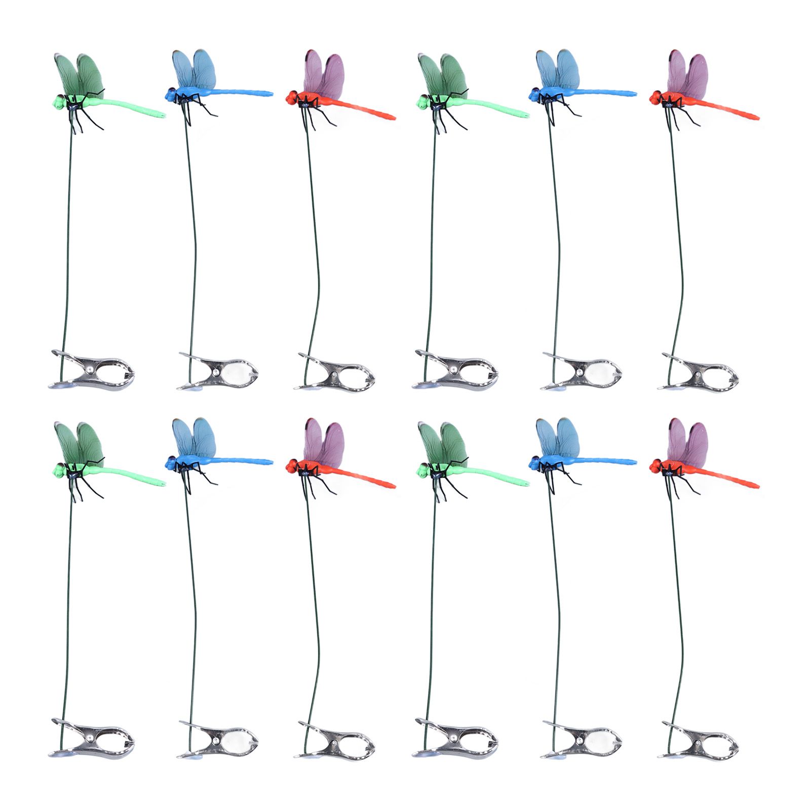 Dragonfly Clip Fake Dragonfly Pole Clips Natural Organic Concept 3D Dragonfly Garden Decor for Family Garden Potted Flowers Lawn House Statue 12Pcs - Image 1