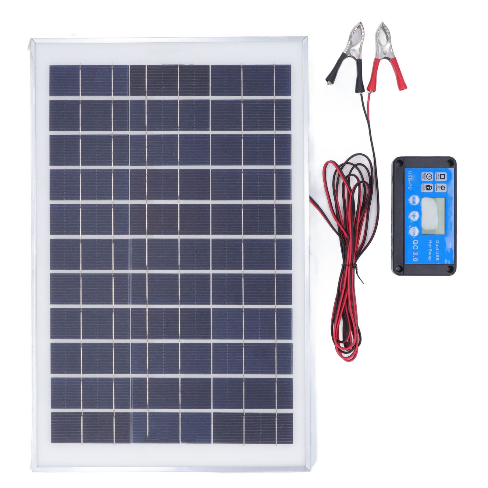 Solar Panel Kit 50W 18V with MPPT Waterproof Charge Controller 3meter Battery Clamp for Outdoor RV Boat Trailer Camper - Image 1