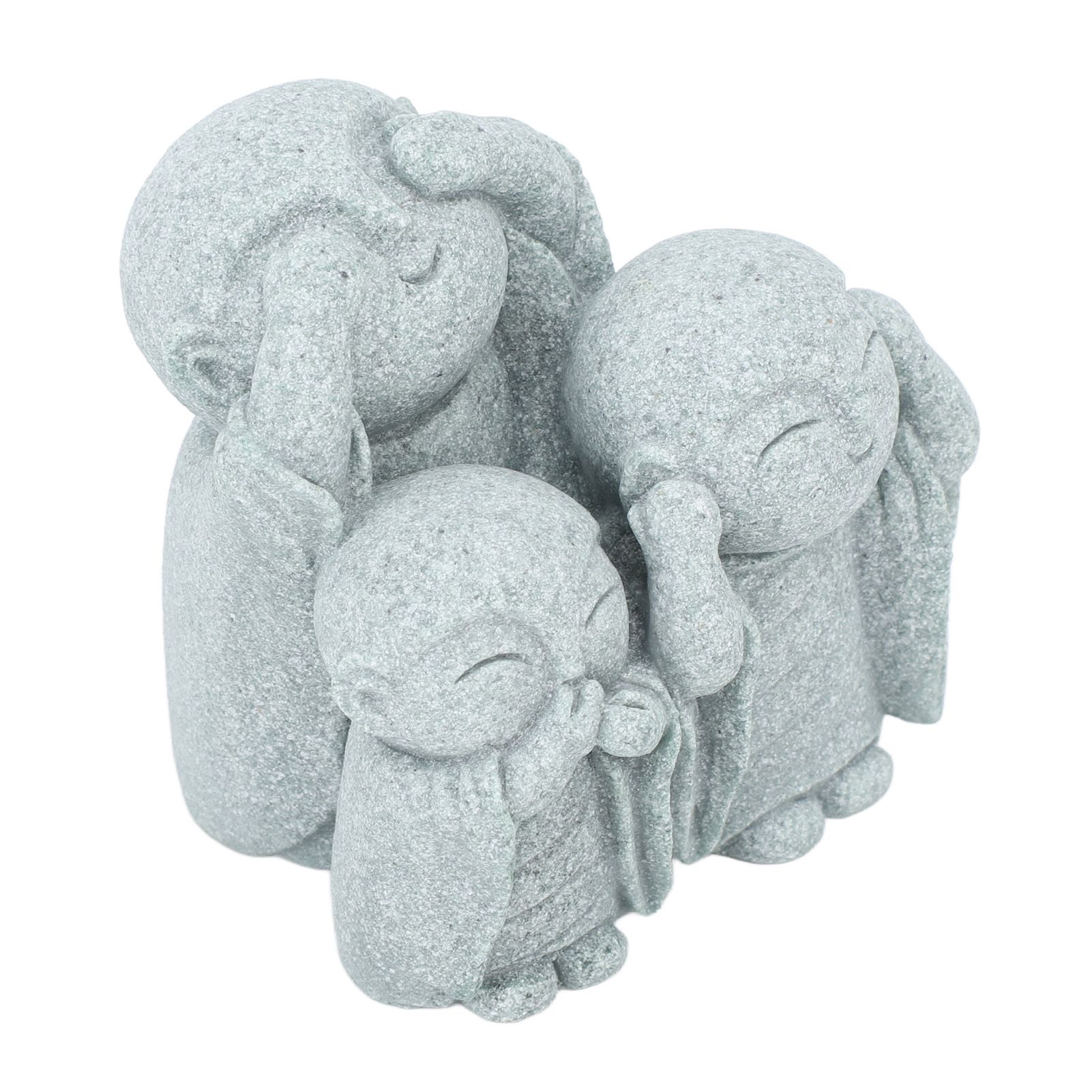 Mini Monk Buddha Statue Chinese Green Sandstone Cute Buddha Figurine 3 Little Monks Ornament for Fish Tank Aquarium Home Garden Decoration Style 3 - Image 2