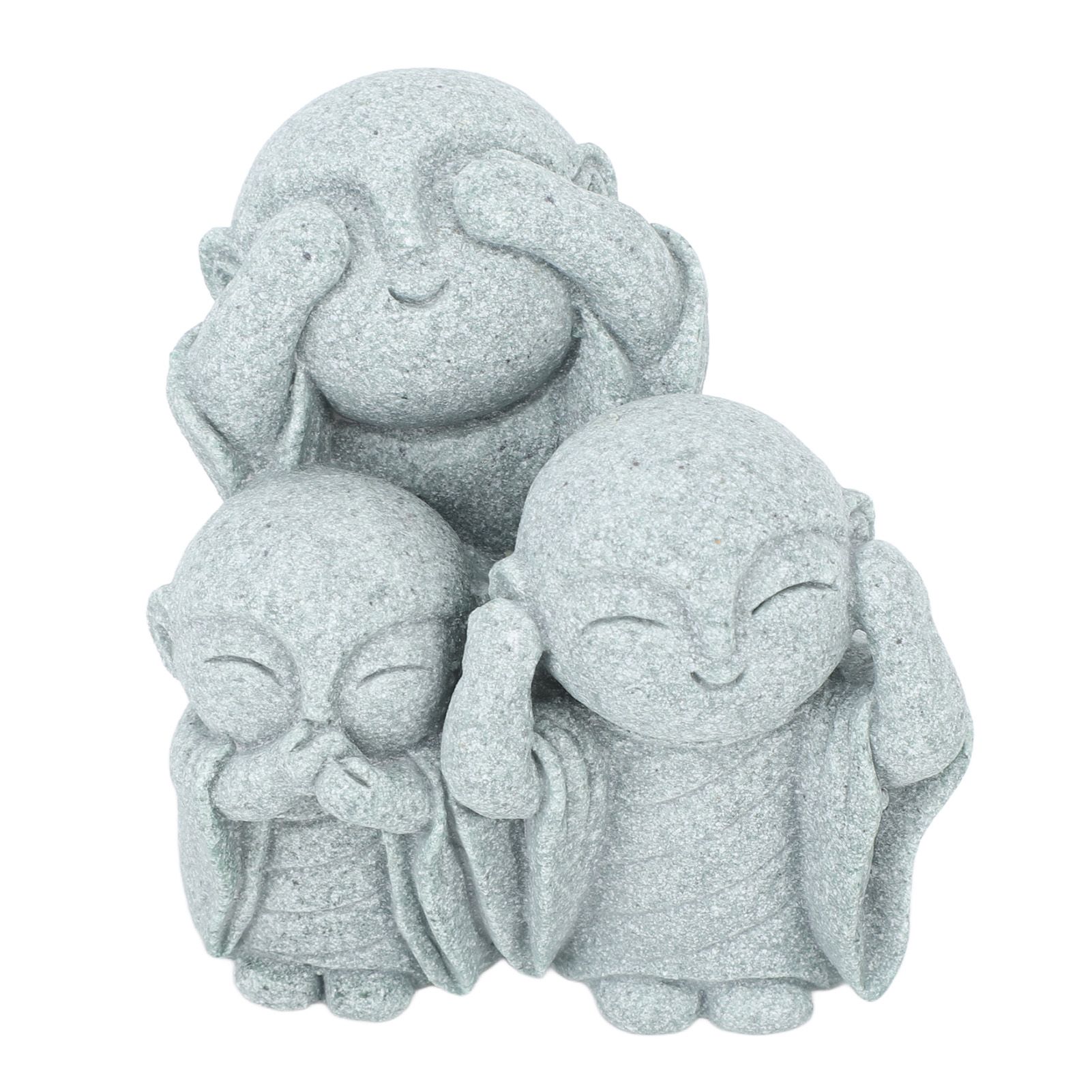 Mini Monk Buddha Statue Chinese Green Sandstone Cute Buddha Figurine 3 Little Monks Ornament for Fish Tank Aquarium Home Garden Decoration Style 3 - Image 3