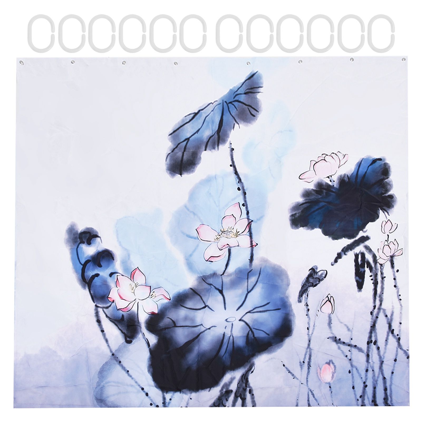 Blackout Curtain Waterproof Flower Printing Shower Curtain with Hooks for Bathroom Bedroom Living Room Study180x180cm - Image 1