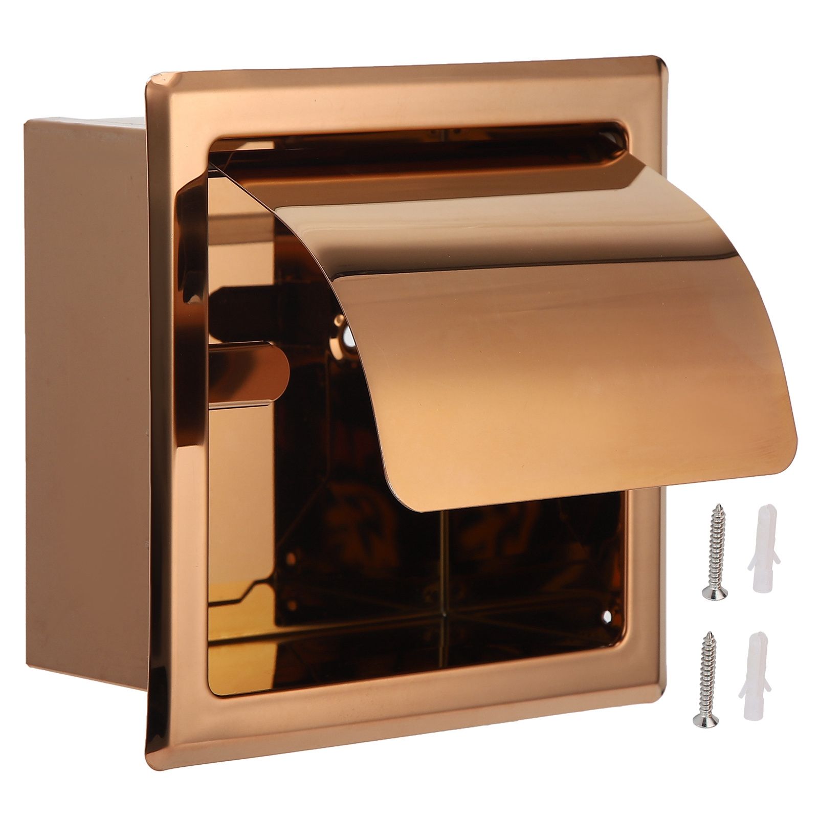 Embedded Style Toilet Paper Holder Stainless Steel Paper Towel Holder Toilet Tissue Rack for Hotel Bathroom Rose Gold - Image 1