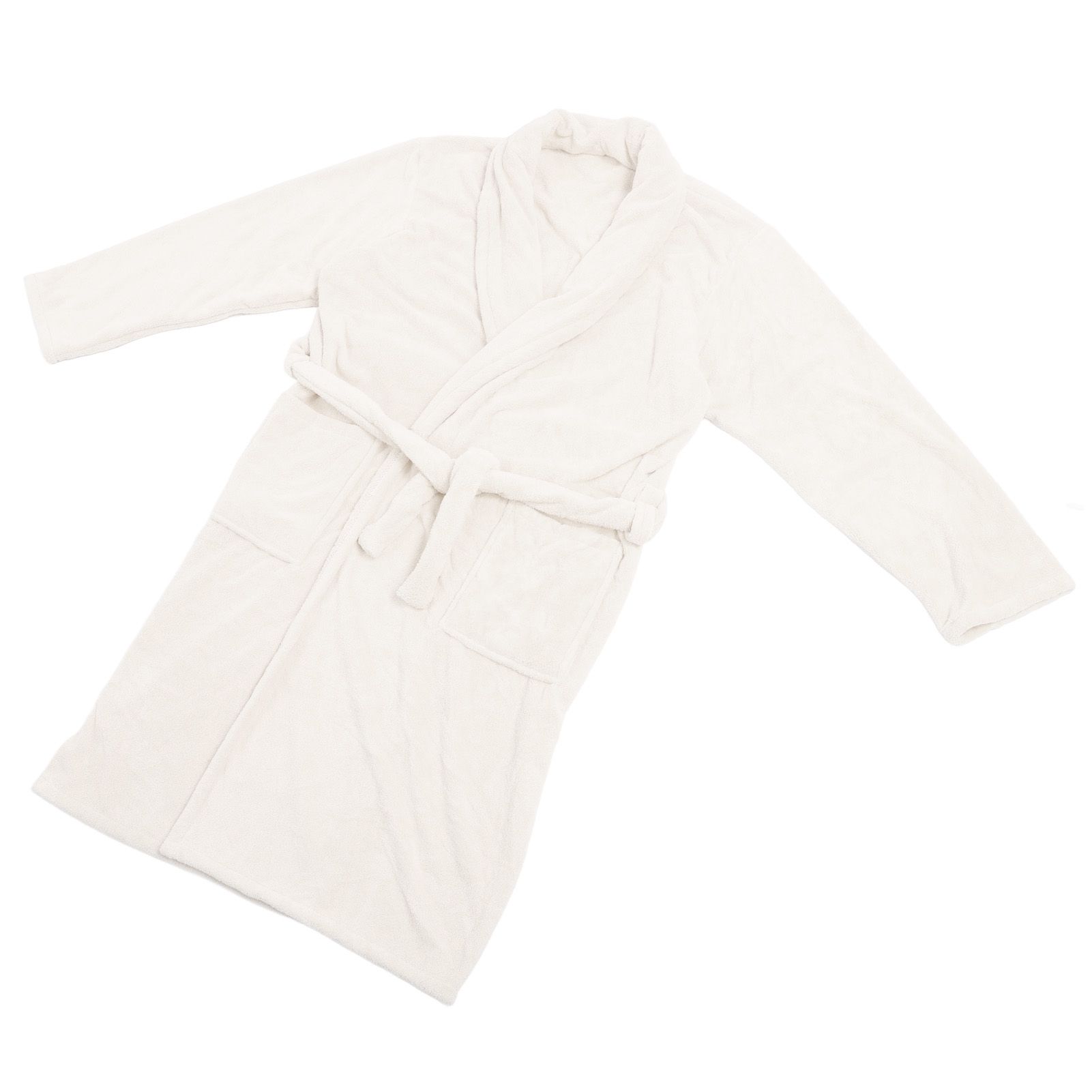 Bathrobe Coral Velvet Thicken Soft Water Absorbent Warm Belt Design Couple Bathrobe for Home Hotel Milky White - Image 7