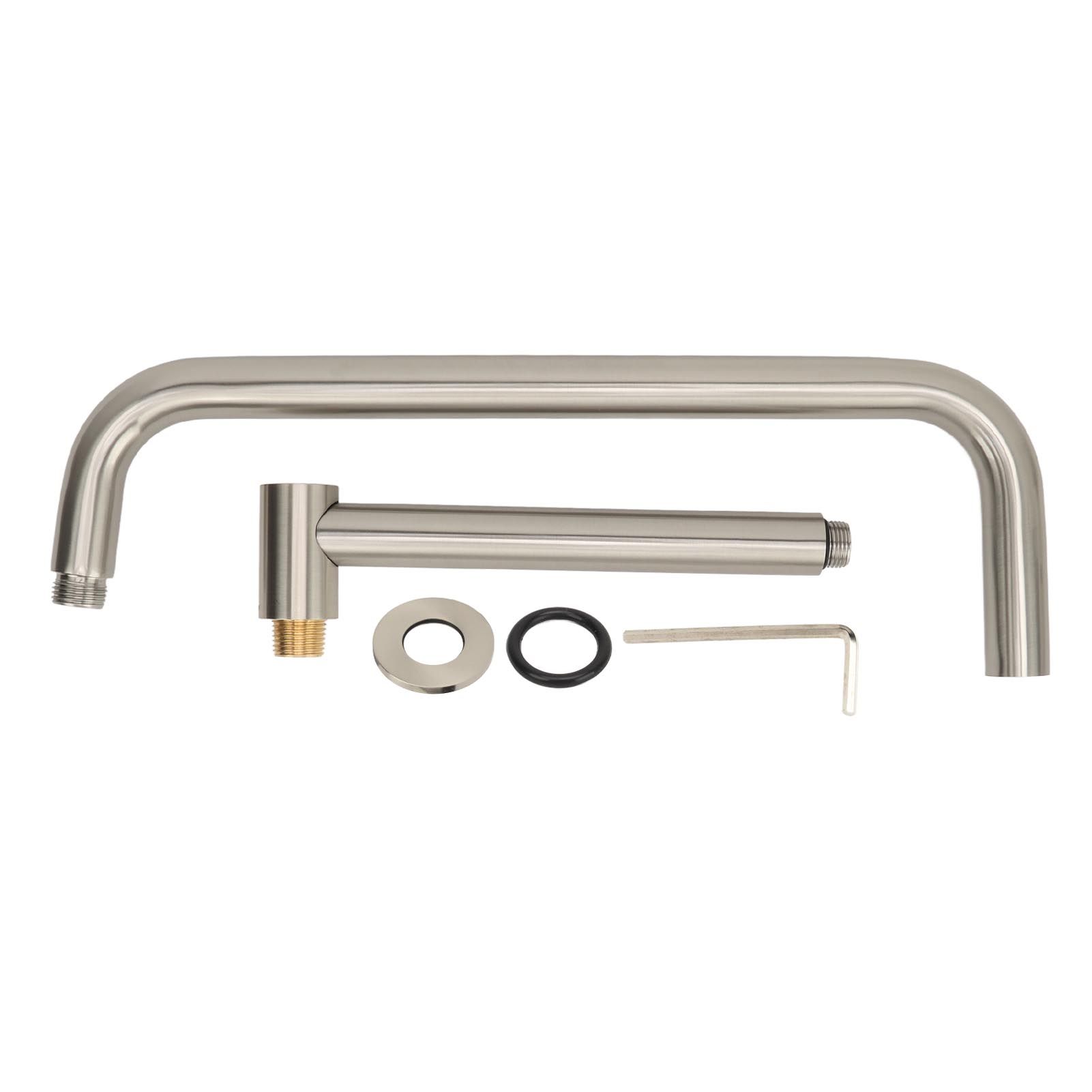 Shower Head Extension with Flange S Shape Shower Arm Wall Mount Rotatable Stainless Steel Shower Pipe for Bathroom Brushed - Image 1