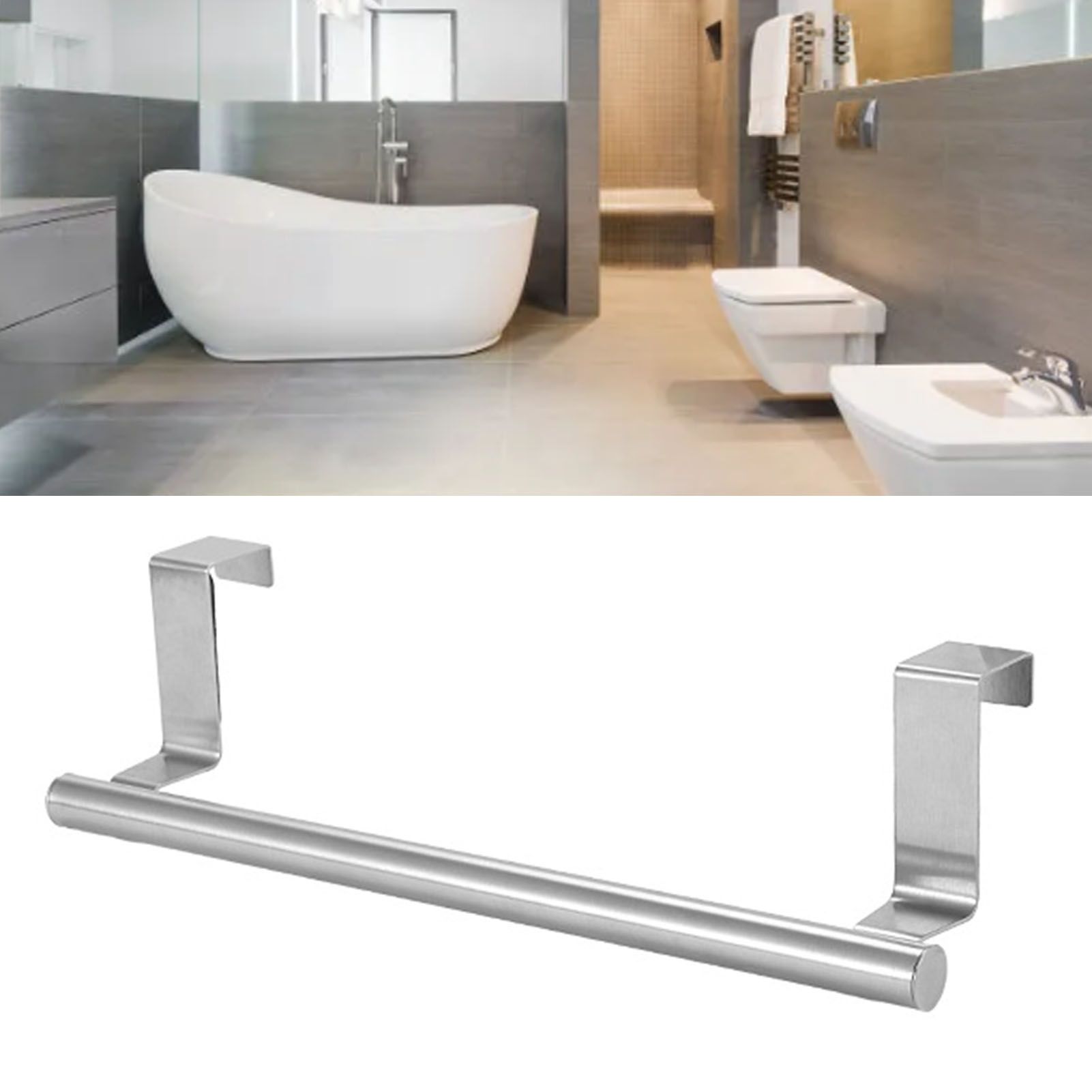 Multi Purpose Stainless Steel Single Bar Towel Rack Hole Free Towel Rack Bathroom Towel Bar S 6.2x23.5cm - Image 5
