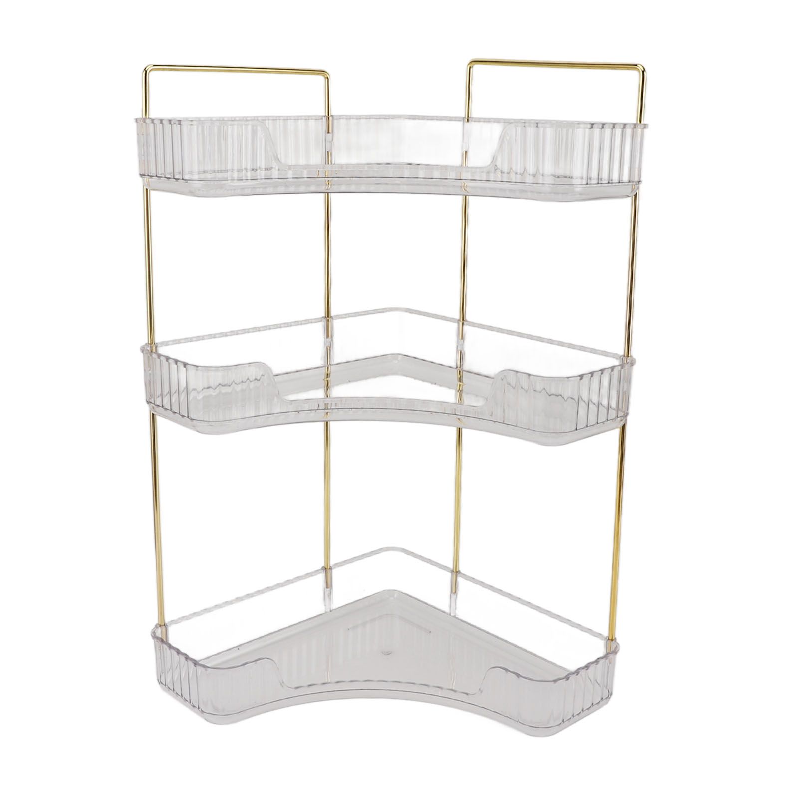 3 Tier Makeup Shelf Organizer Easy Access Aesthetic Corner Bathroom Countertop Organizer for Cosmetics Skincare Transparent - Image 1