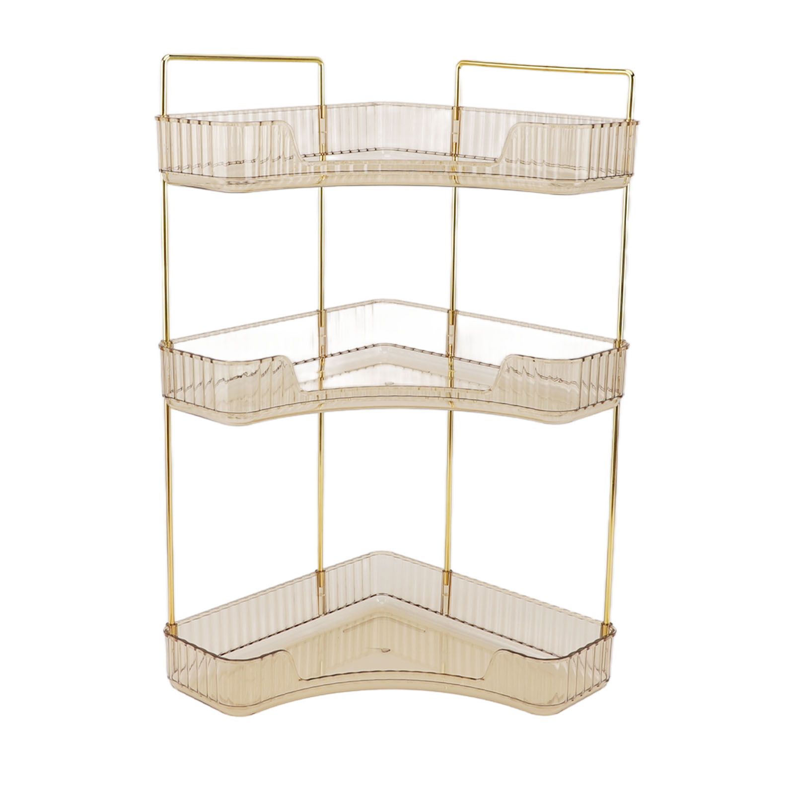3 Tier Makeup Shelf Organizer Easy Access Aesthetic Corner Bathroom Countertop Organizer for Cosmetics Skincare Amber - Image 1