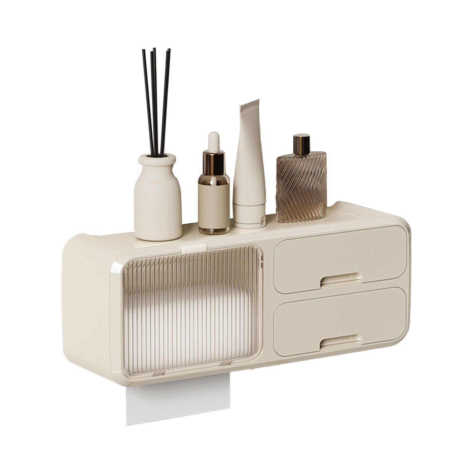 Drill Free Bathroom Tissue Storage Box Waterproof Bathroom Toilet Paper Holder Wall Mounted Toilet Paper Organizer Beige - Image 2