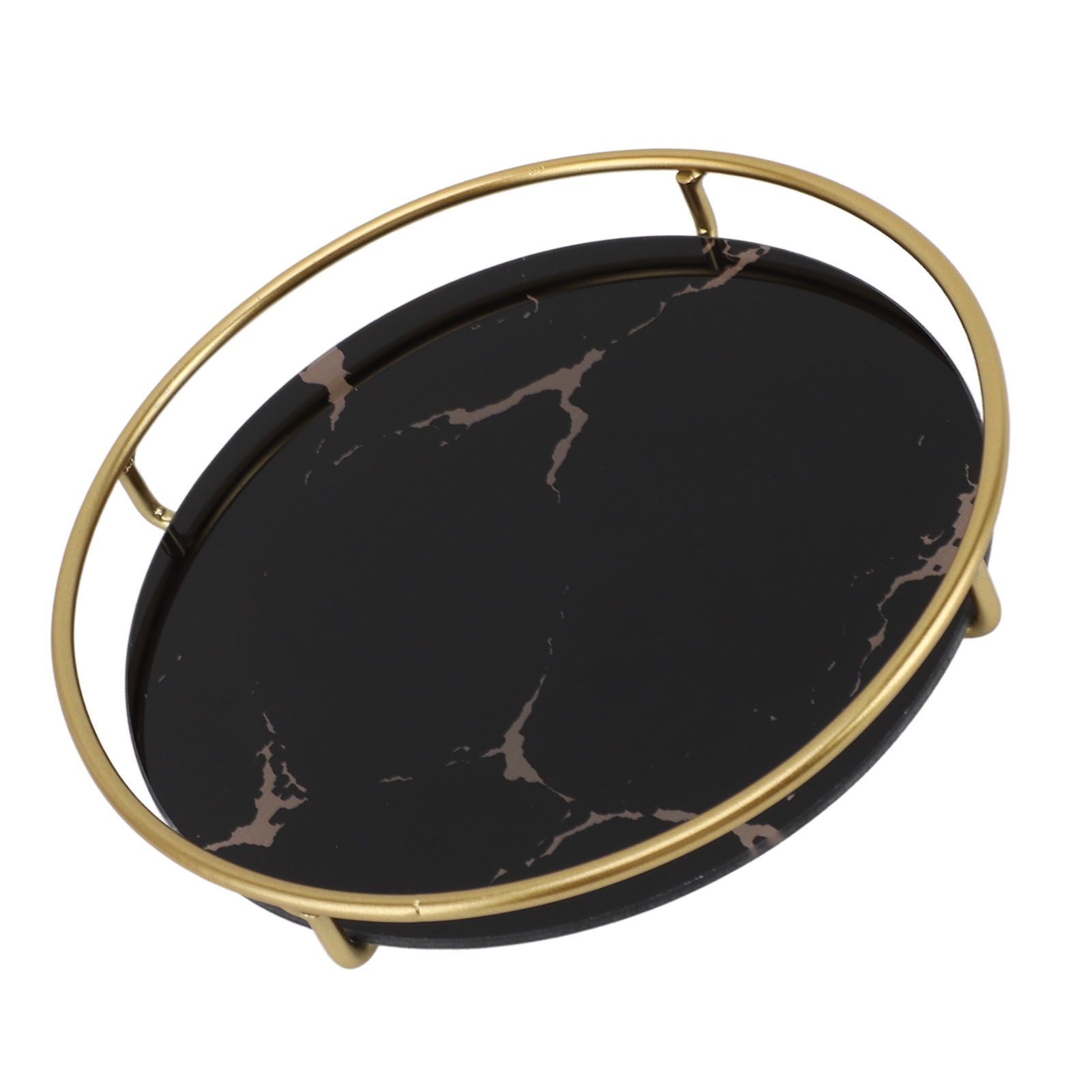 Bathroom Tray Skid Resistant Bathroom Vanity Tray Stylish Elegant Countertop Organizer Tray for Cosmetics Jewelry Black Round - Image 3
