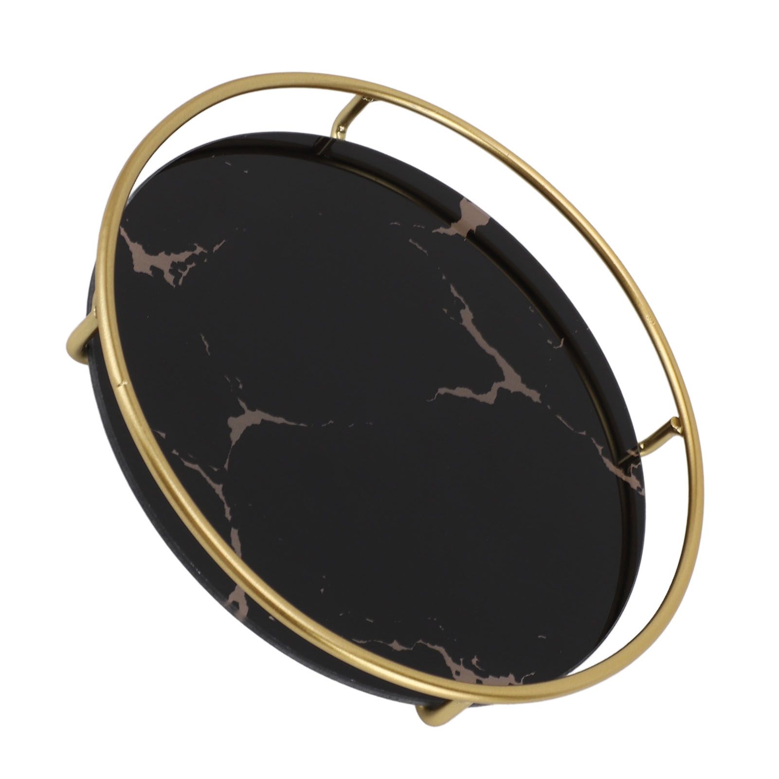 Bathroom Tray Skid Resistant Bathroom Vanity Tray Stylish Elegant Countertop Organizer Tray for Cosmetics Jewelry Black Round - Image 4