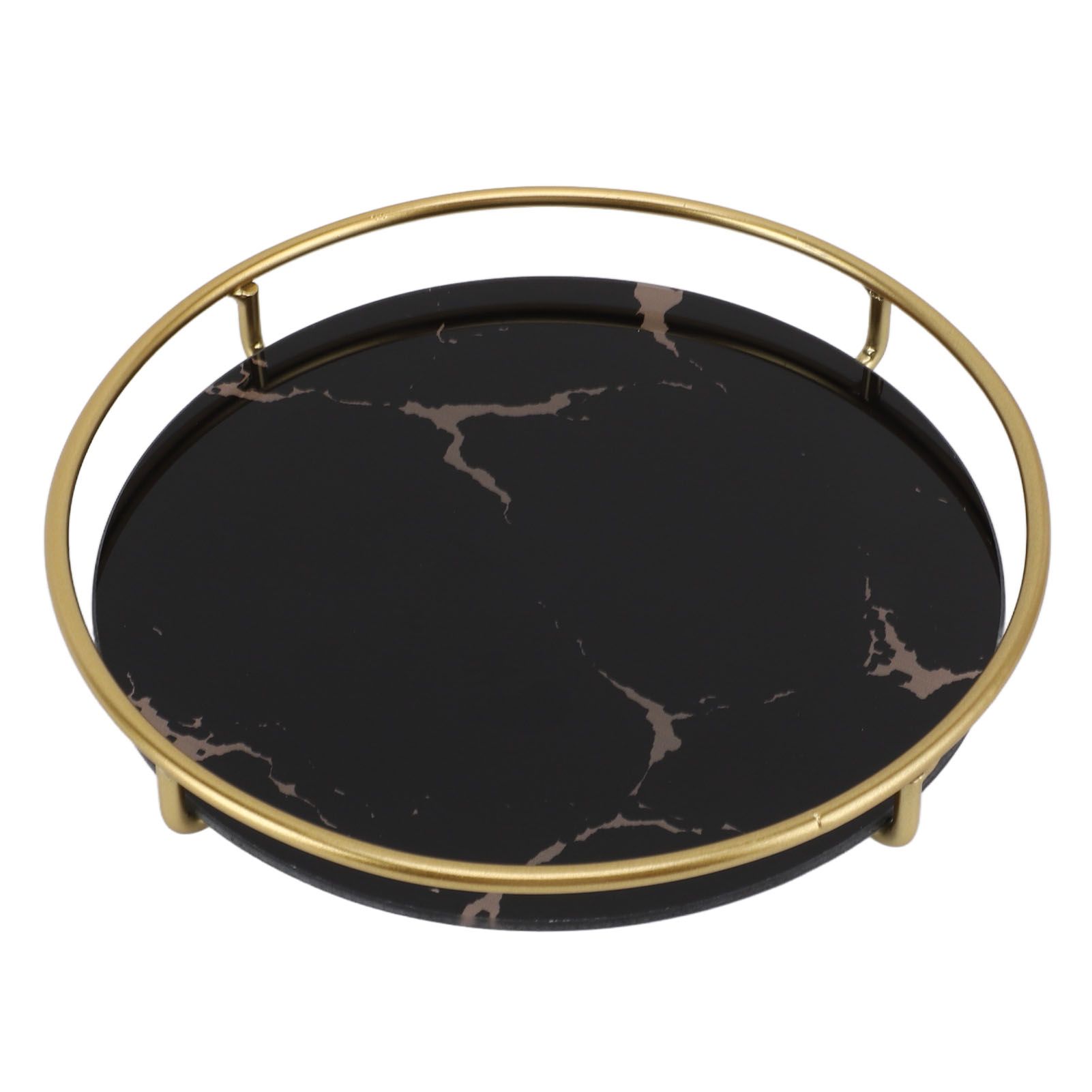 Bathroom Tray Skid Resistant Bathroom Vanity Tray Stylish Elegant Countertop Organizer Tray for Cosmetics Jewelry Black Round - Image 5