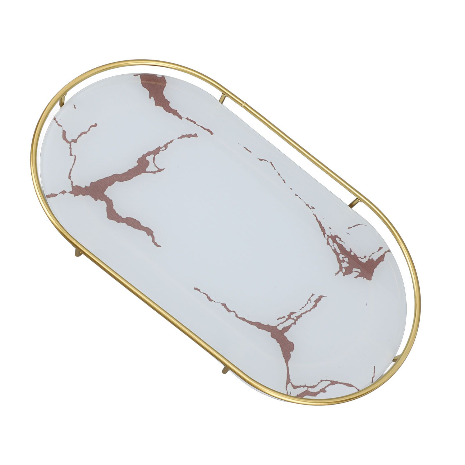 Bathroom Storage Tray Light Luxury Decorative Golden Texture Oval Bathroom Organiser Tray for Soap Towel Paper Napkins Jewellery Makeup White Base - Image 3