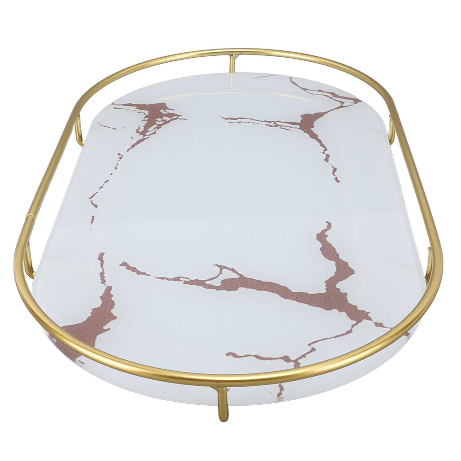 Bathroom Storage Tray Light Luxury Decorative Golden Texture Oval Bathroom Organiser Tray for Soap Towel Paper Napkins Jewellery Makeup White Base - Image 4