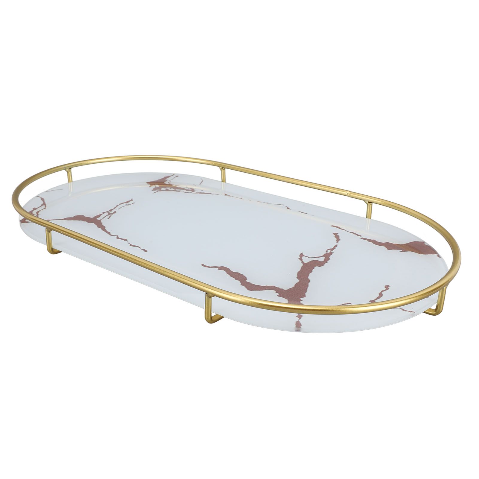 Bathroom Storage Tray Light Luxury Decorative Golden Texture Oval Bathroom Organiser Tray for Soap Towel Paper Napkins Jewellery Makeup White Base - Image 5
