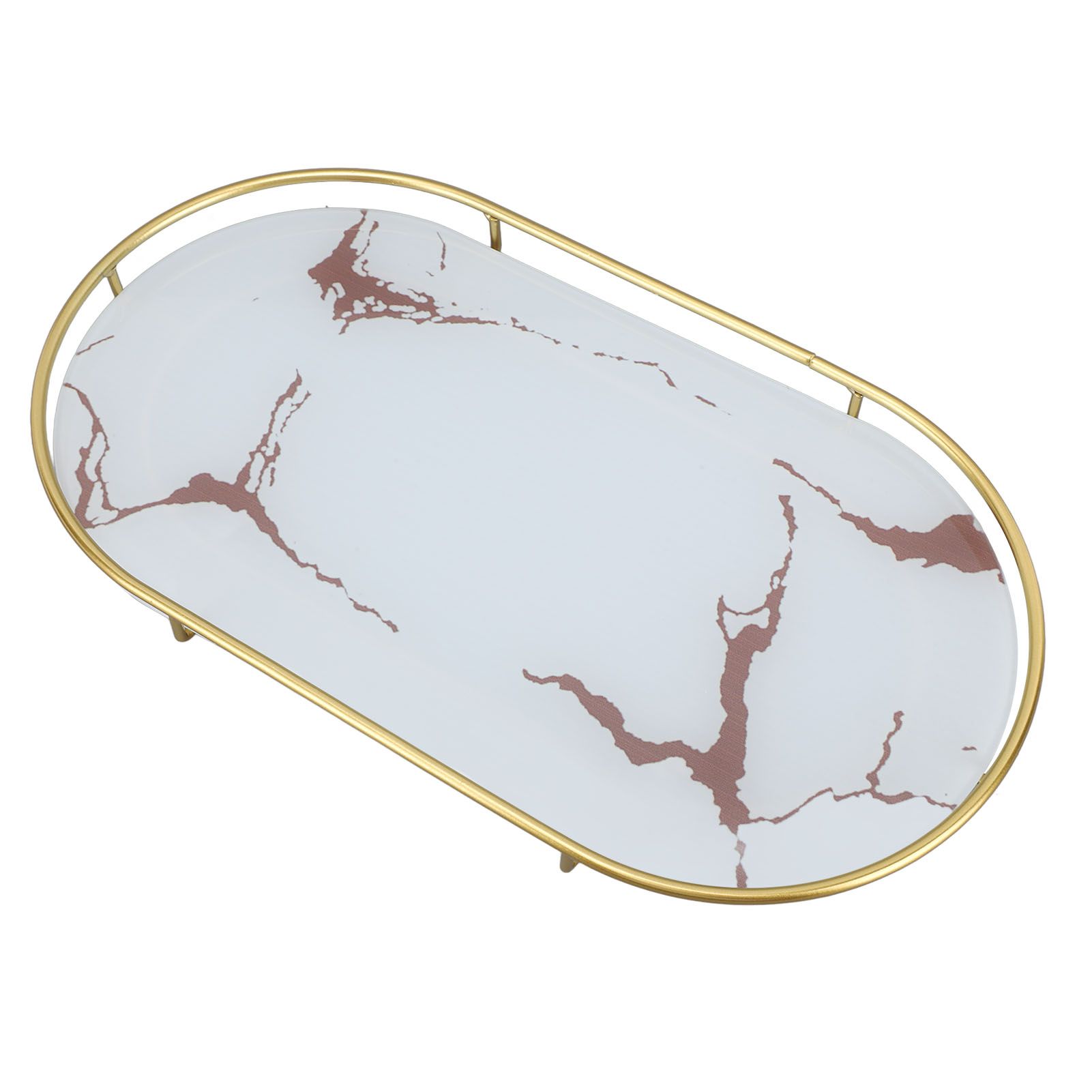 Bathroom Storage Tray Light Luxury Decorative Golden Texture Oval Bathroom Organiser Tray for Soap Towel Paper Napkins Jewellery Makeup White Base - Image 6