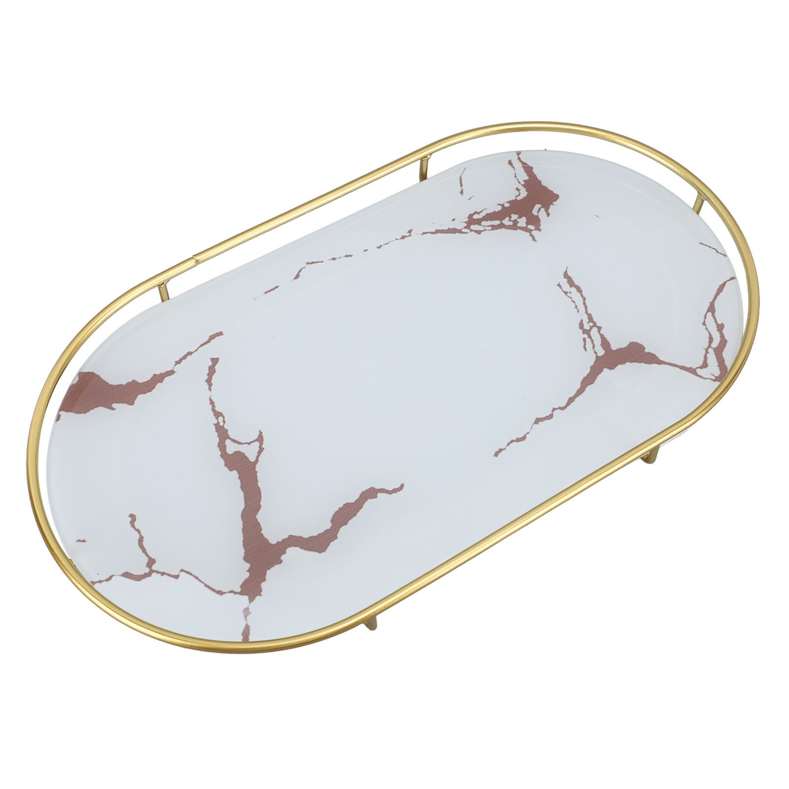 Bathroom Storage Tray Light Luxury Decorative Golden Texture Oval Bathroom Organiser Tray for Soap Towel Paper Napkins Jewellery Makeup White Base - Image 7